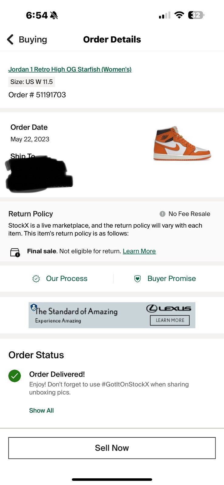 Jordan Brand Jordan 1 Retro High OG Starfish Size US 10 / EU 43 - 7 Thumbnail