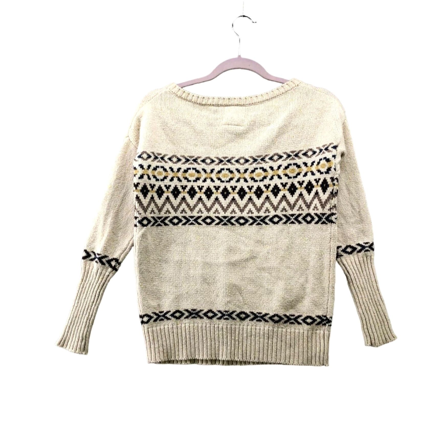 Vintage Chaser Sweater Womens XS Beige Cream Fair Isle Knit Crewneck Cotton Blend Size XS / US 0-2 / IT 36-38 - 2 Thumbnail