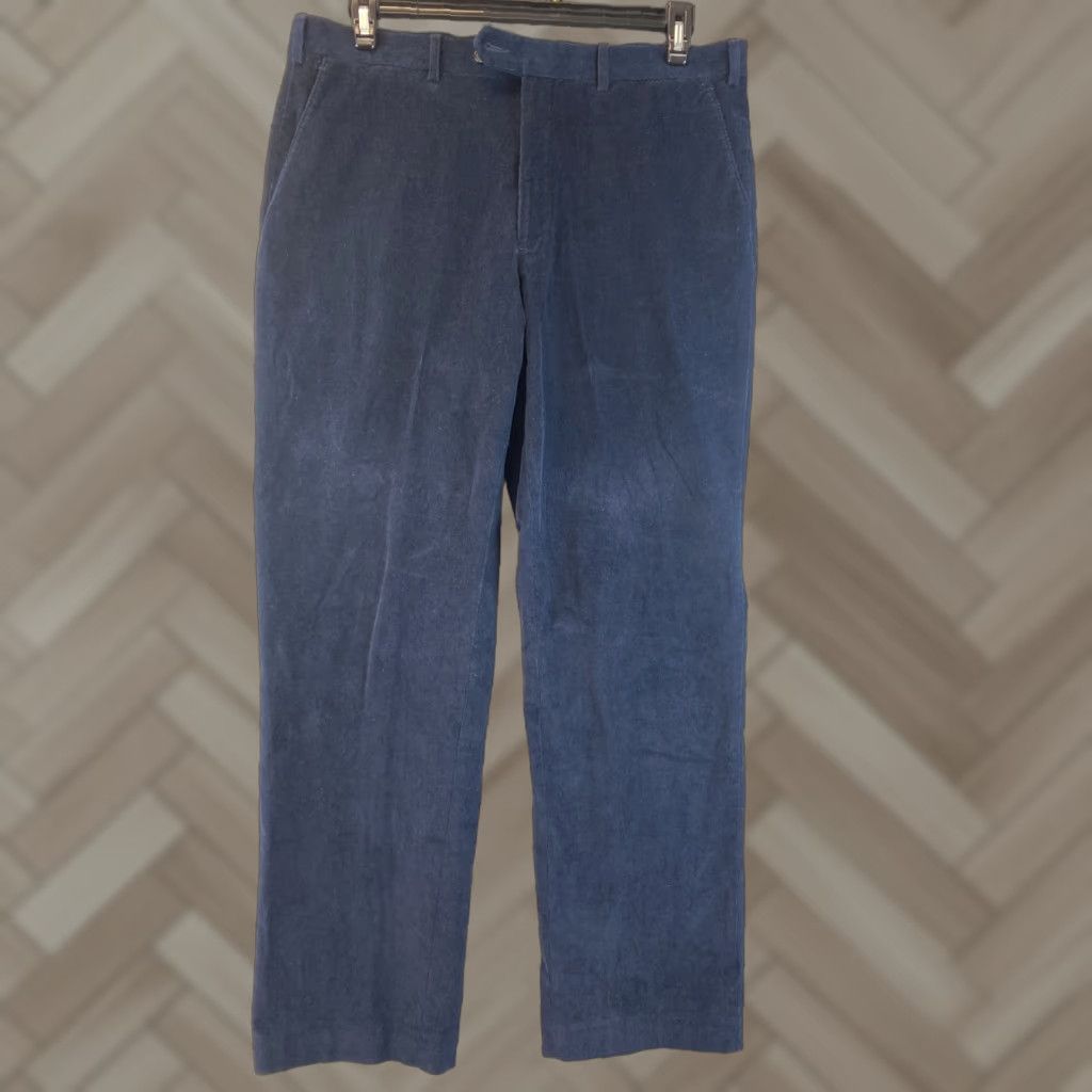 Polo Ralph Lauren Pants Men 36 Navy Corduroy Straight Chino Belt Loops Zip Front 32 Inseam