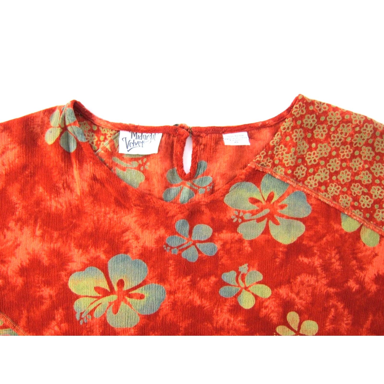 Velvet Midnight Velvet Blouse XL Short Sleeve Tunic Floral Rayon Orange Green Vintage Womens Size XL / US 12-14 / IT 48-50 - 4 Thumbnail