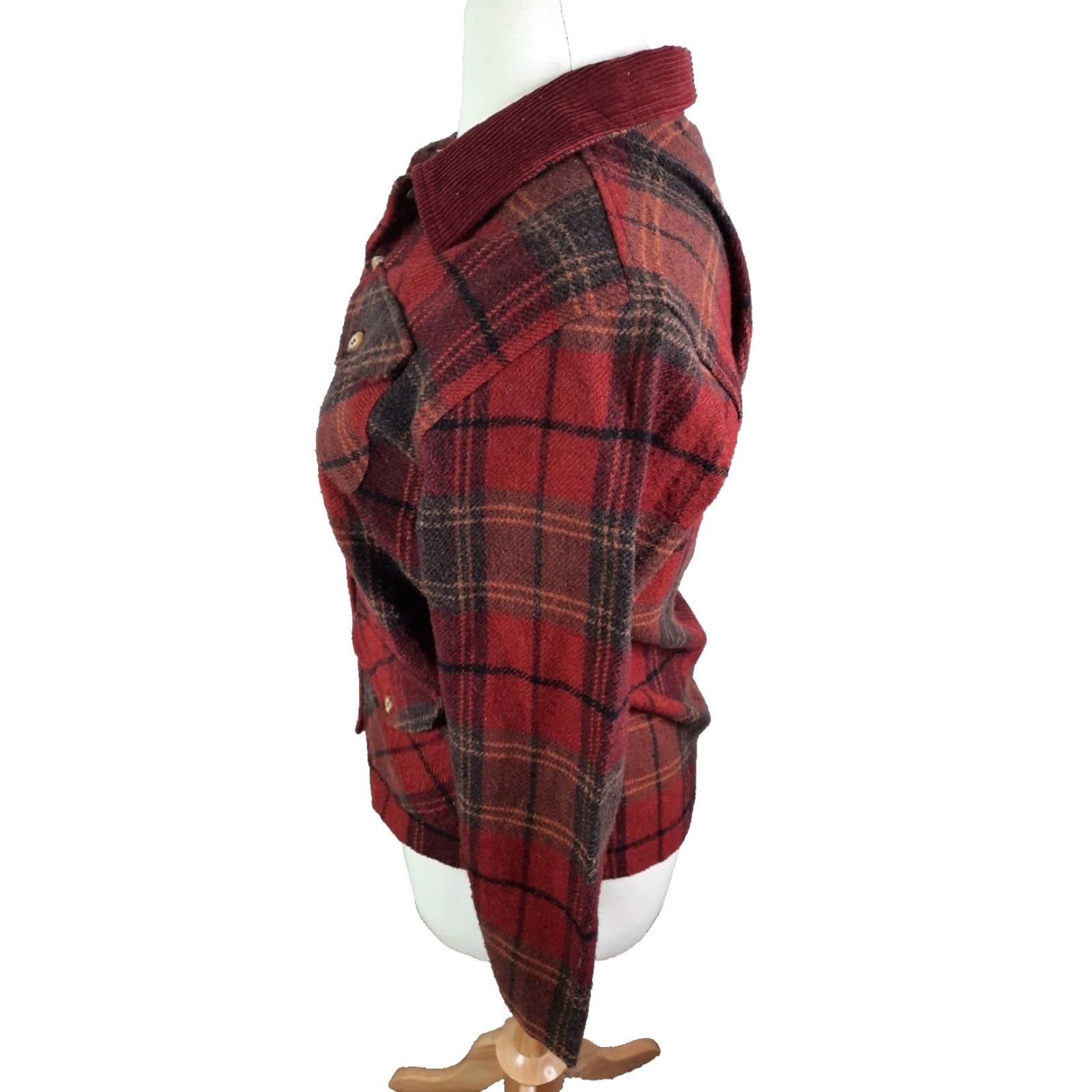 Vintage VINTAGE Capacity Jacket Shirt Coat Plaid Wool Corduroy Red PL Large Petite Womens Size L / US 10 / IT 46 - 5 Thumbnail