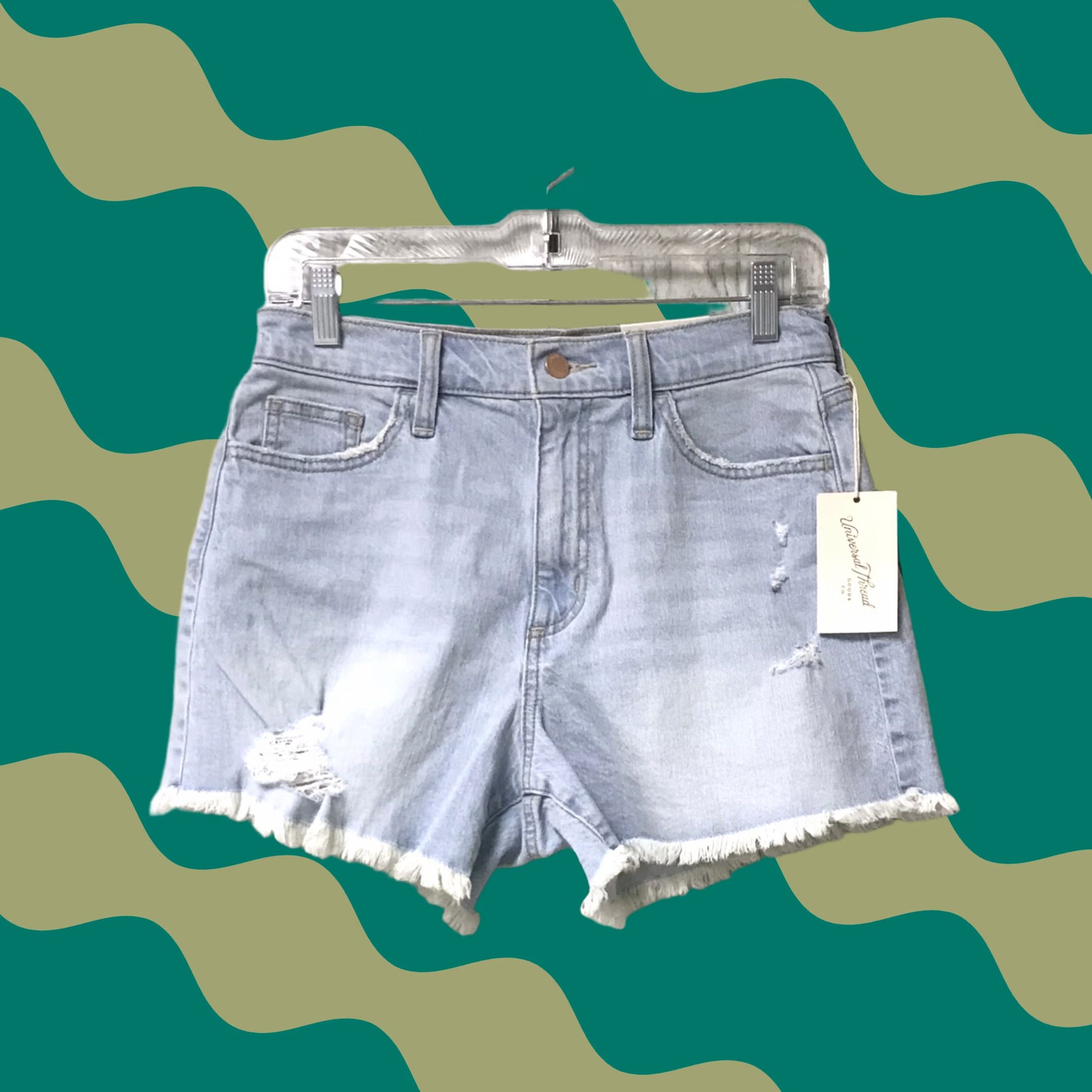 Vintage VINTAGE Universal Thread Women Light Blue High-Rise Denim Shorts 4 Light 3” Inseam Denim Stretch Frayed Distressed 5-Pocket Casual Western Womens Size 27" / US 4 / IT 40 - 1 Thumbnail