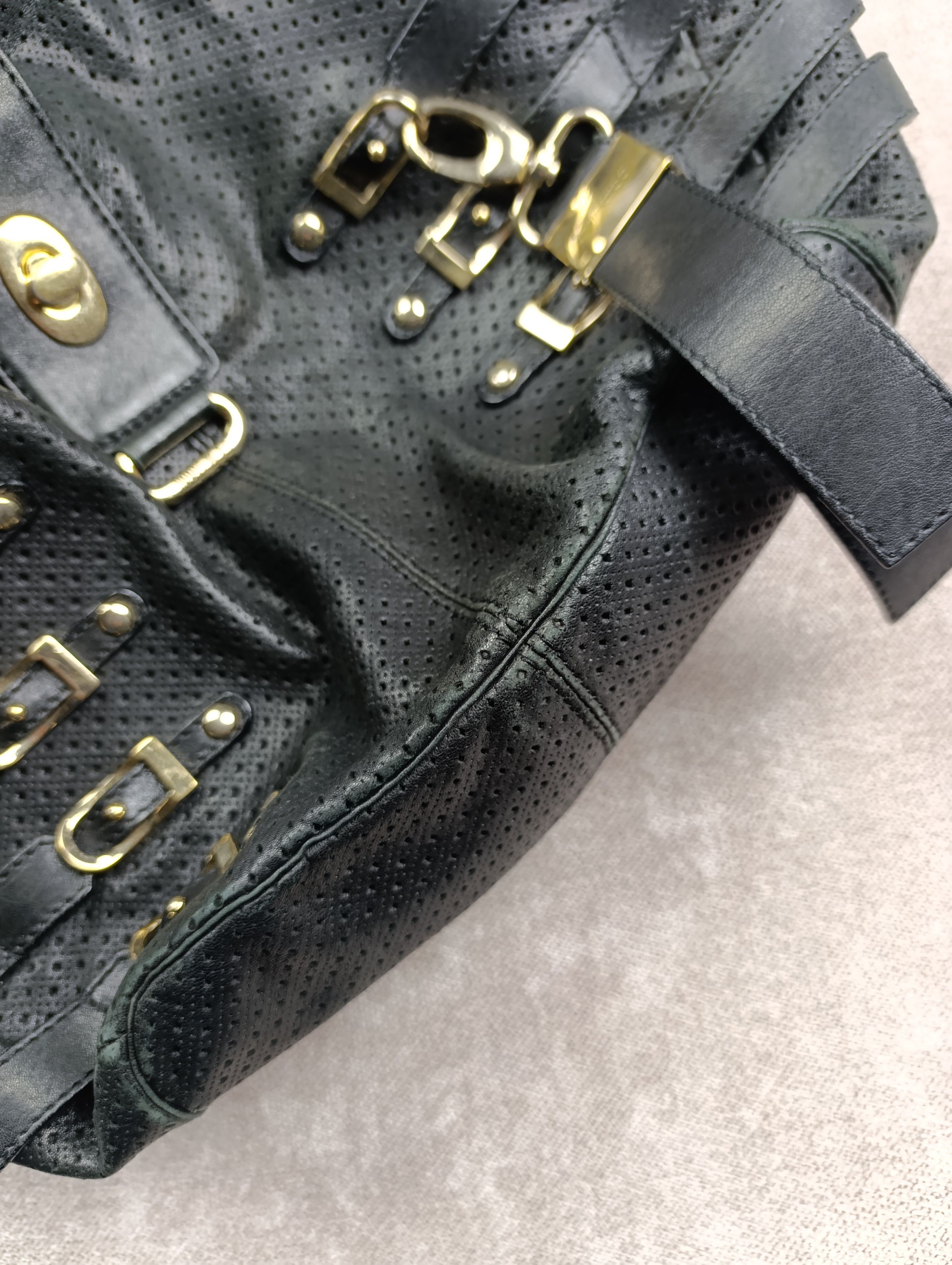 Jimmy Choo Jimmy Choo Black Perforated Leather Gold Hardware Bree Bag Size ONE SIZE - 10 Thumbnail