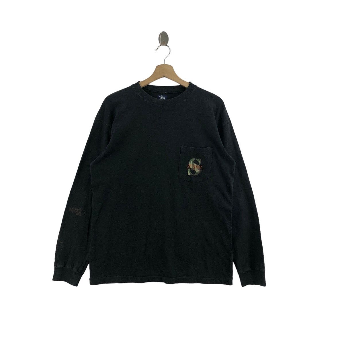 Stussy × Vintage Pick!! Vtg 90's STUSSY Camouflage Pocket Long Sleeve Tshirt Size US M / EU 48-50 / 2 - 1 Thumbnail