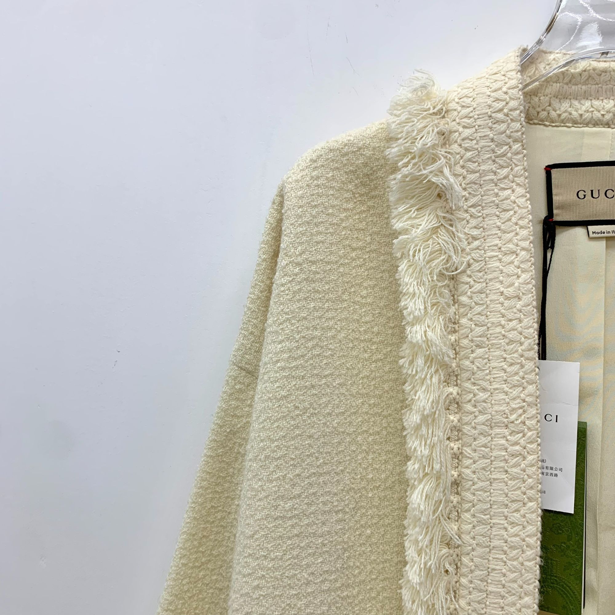 Gucci Gucci Womens Ivory Fringe Trim Open Front Wool Jacket Size XS / US 0-2 / IT 36-38 - 3 Thumbnail