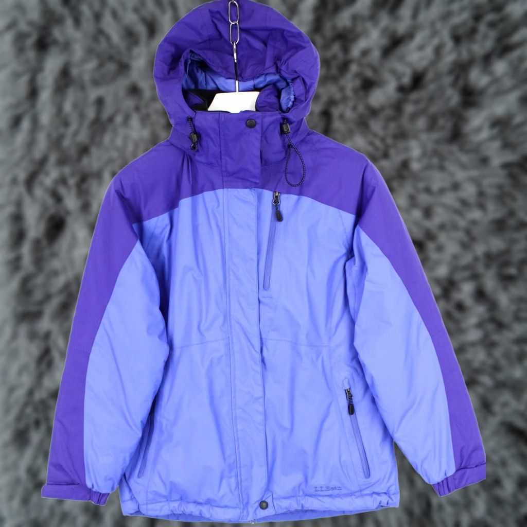 Vintage L.L. Bean Jacket Women's SMALL Petite Padded Full Zip Removable Hood Blue Jacket Womens SMALL Blue 90s? Size S / US 4 / IT 40 - 1 Thumbnail