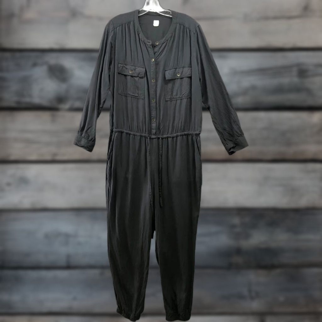 Gap Gap Jumpsuit Womens L Black Long Sleeve Modal Relaxed Utility - Button Front - One-Piece - Pockets - Wide-Leg - Shirt/Jumpsuit Size L / US 10 / IT 46 - 1 Thumbnail