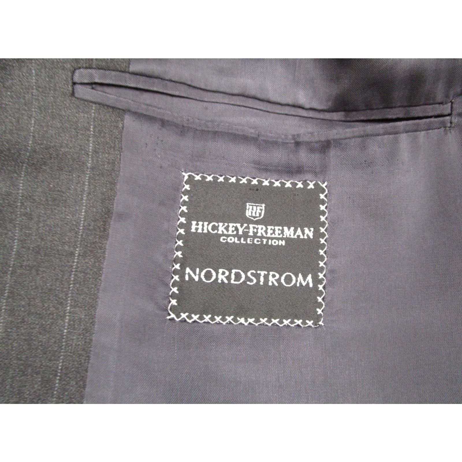 Vintage Hickey Freeman Mens 42 Long Gray Striped 2 Button Wool Suit Jacket Size 42R - 3 Thumbnail