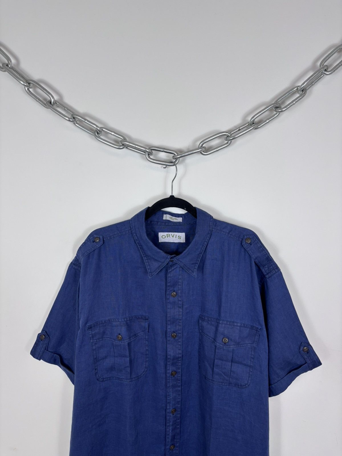 Orvis Vintage Orvis Bush Men’s Blue Linen Short Sleeve Shirt Size US XXL / EU 58 / 5 - 2 Thumbnail
