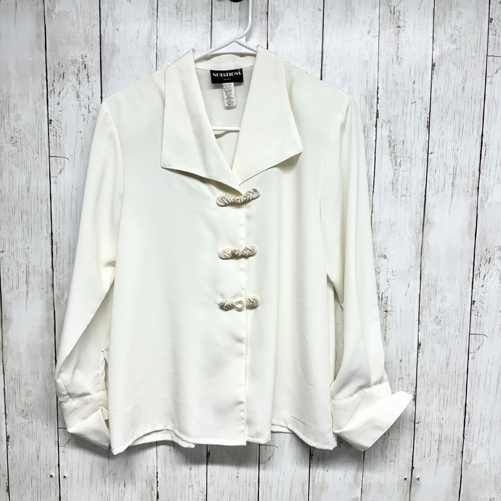 Vintage VTG Notations 1980s Button Down Blouse Sz 4 White Polyester Size S / US 4 / IT 40 - 1 Thumbnail