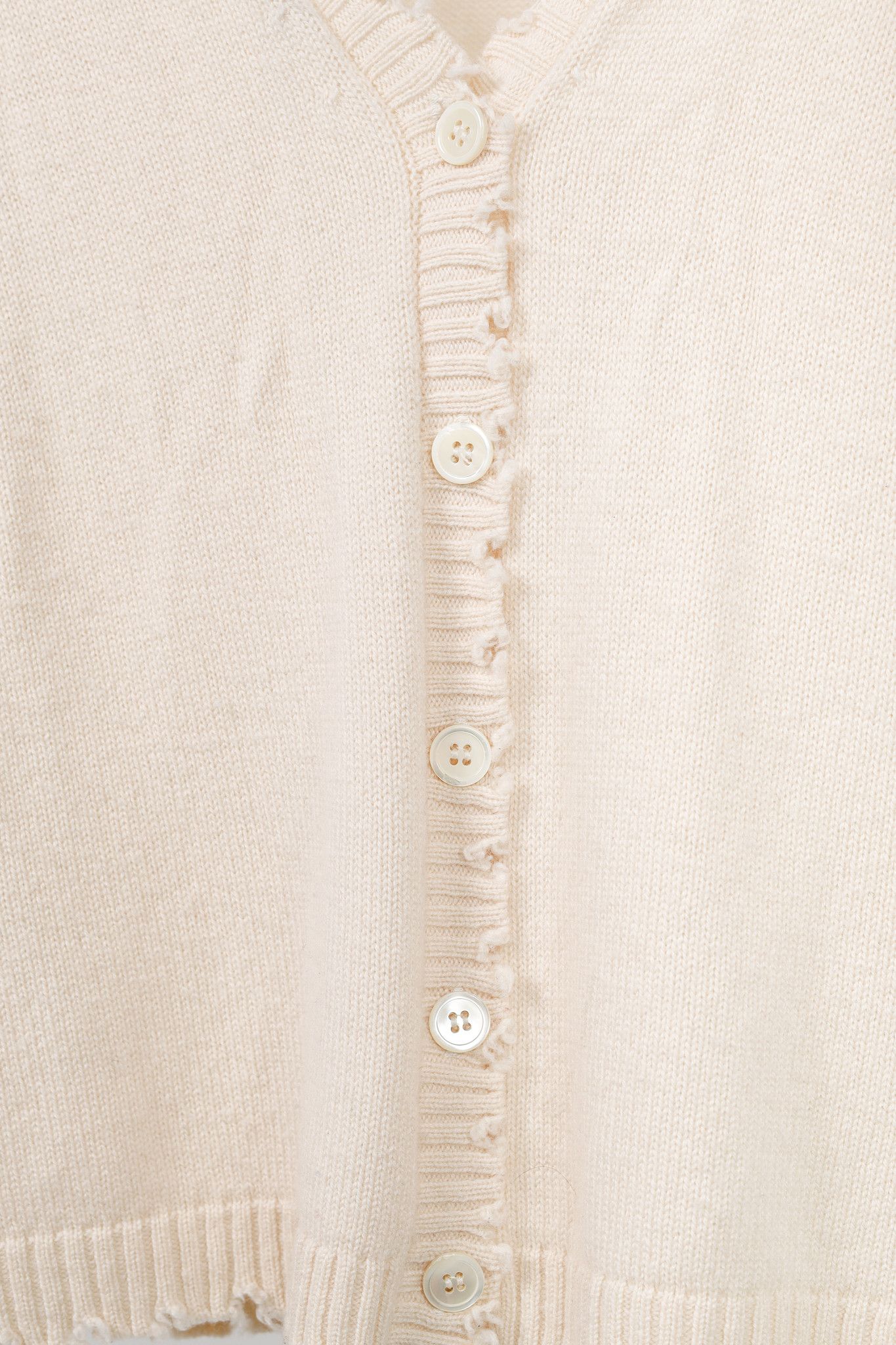 Allude Cream Wool & Cashmere Distressed V-Neck Cardigan