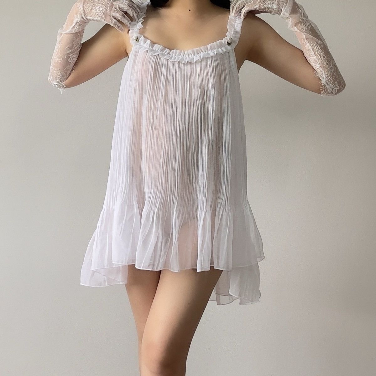 Victoria's Secret Victoria’s Secret White Chiffon Mini Slip Dress (L–XL) Size XL / US 12-14 / IT 48-50 - 6 Thumbnail