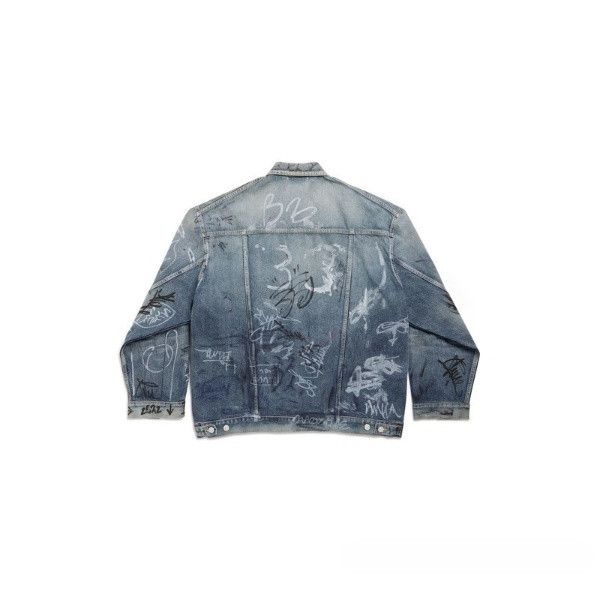 Balenciaga o1w1db10425 Graffiti Oversized Jacket in Blue Size US XXL / EU 58 / 5 - 2 Thumbnail