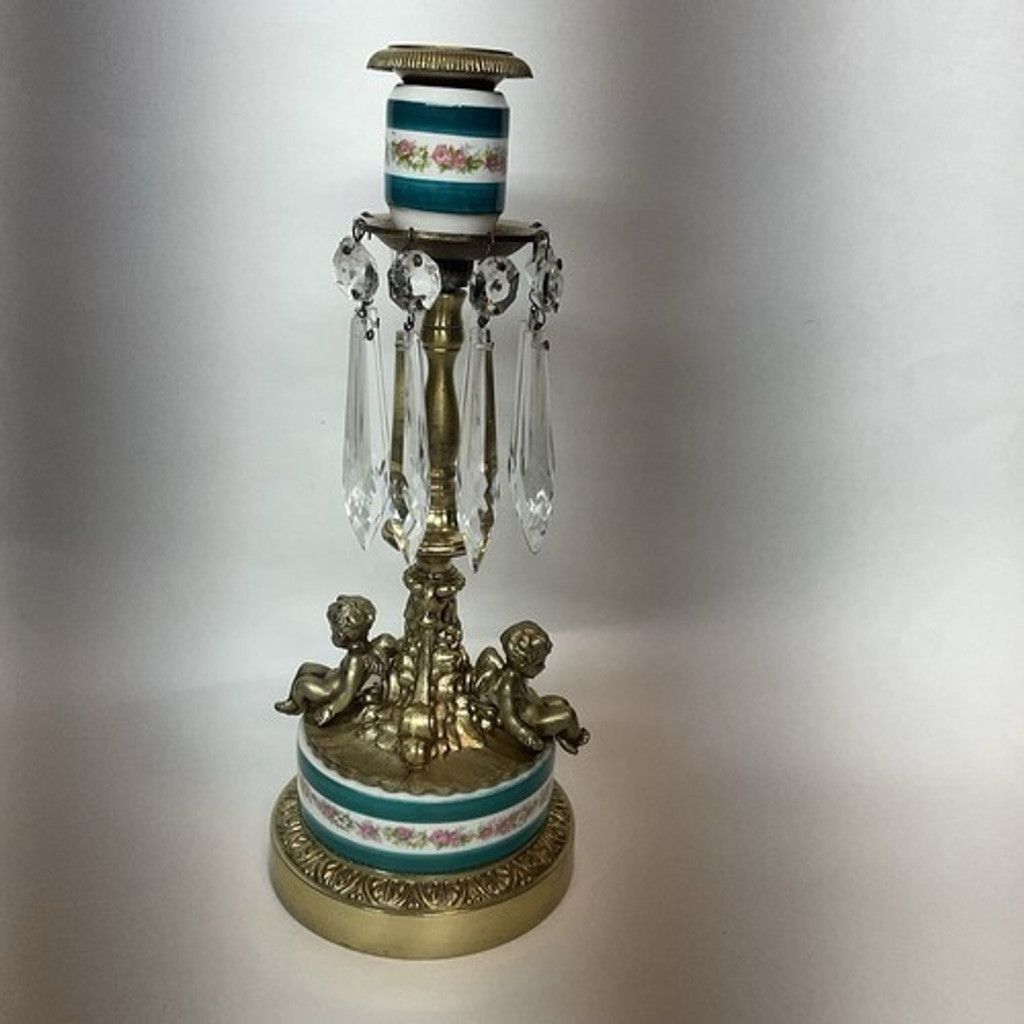 The Unbranded Brand VTG Ormolu Brass Cherub Candle Holder Crystal Prism Base Size ONE SIZE - 11 Thumbnail