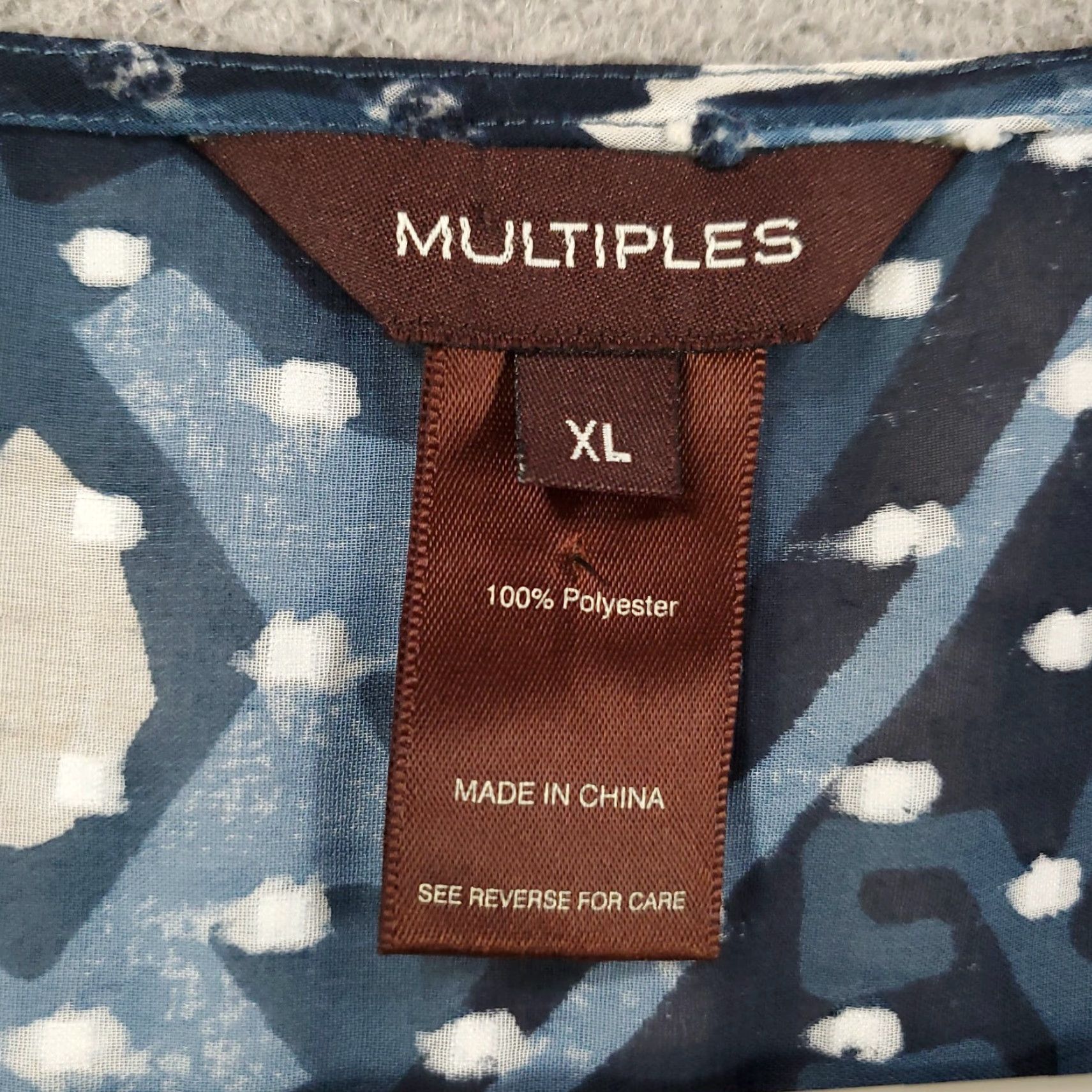 Vintage Multiples Blouse Womens XL Blue Geometric Asymmetric Hem Bell Sleeve Sheer Tunic Size XL / US 12-14 / IT 48-50 - 5 Thumbnail