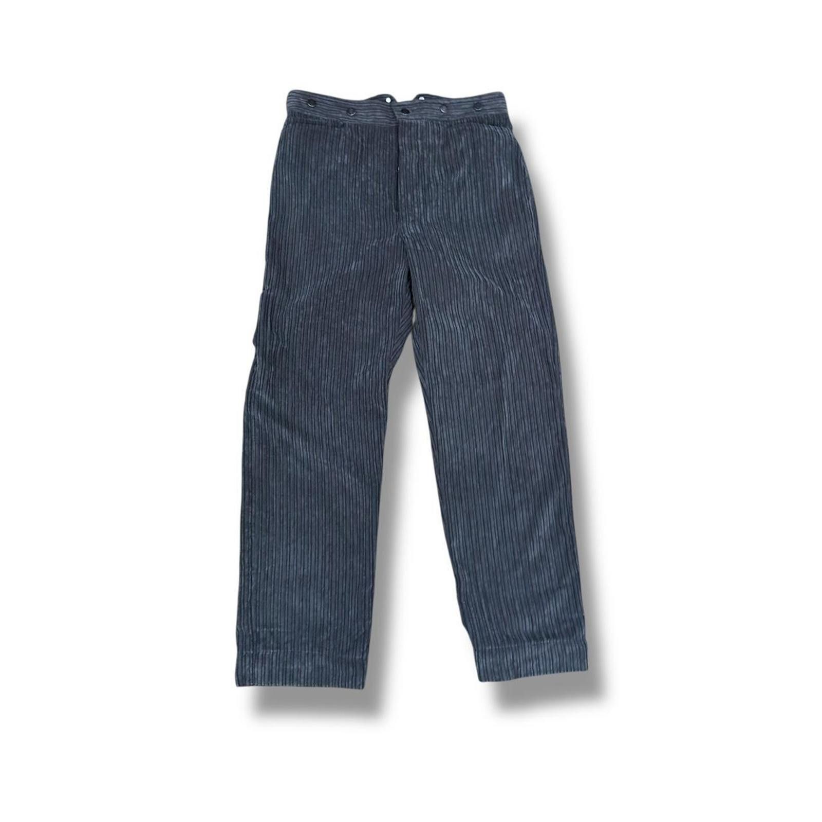 Faded Black Adjustable Waist Buckle Back Corduroy Pants