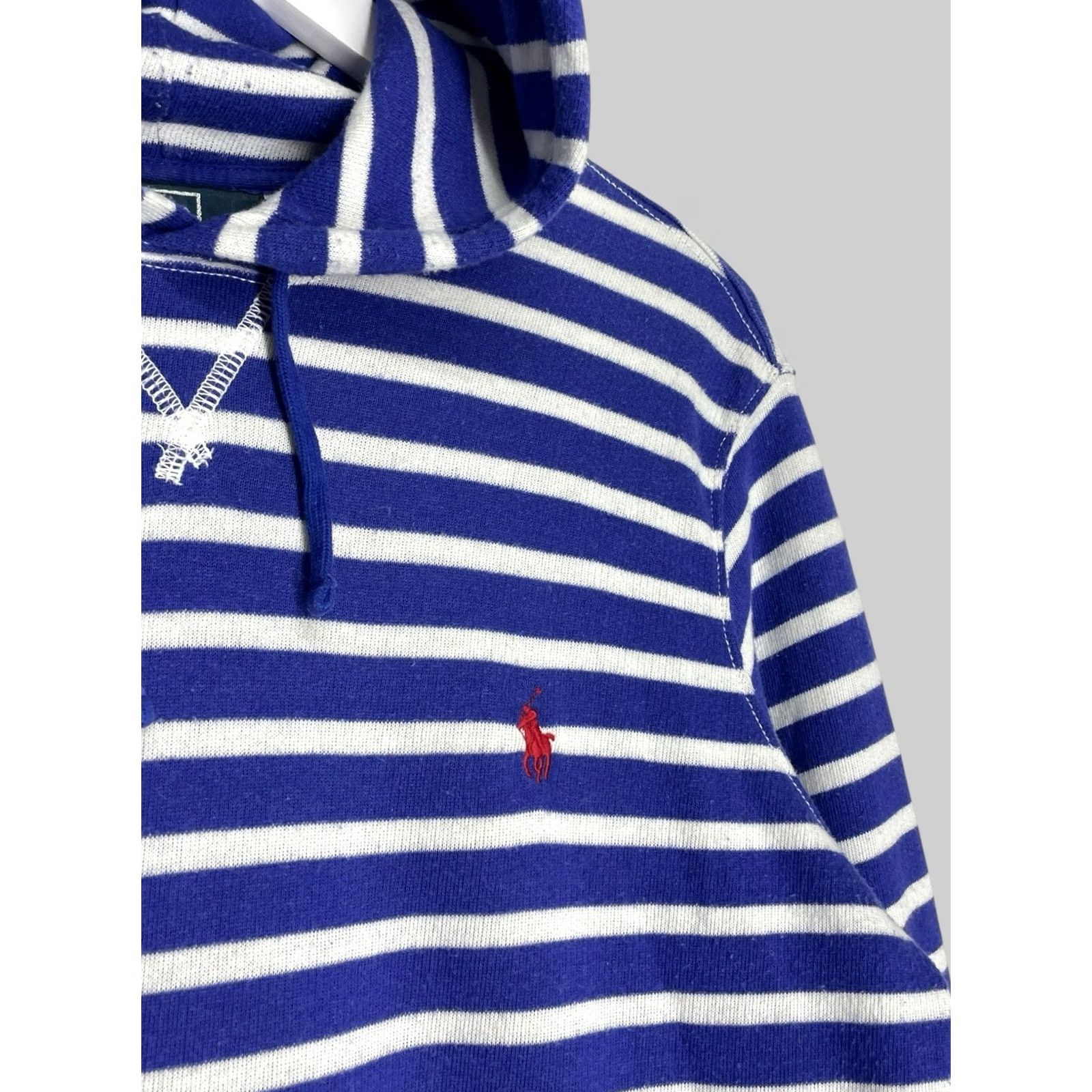 Polo Ralph Lauren VINTAGE Polo Ralph Lauren Hoodie Striped Shirt Mens Pullover Logo Pocket Blue White L Regular Size Size US L / EU 52-54 / 3 - 4 Thumbnail