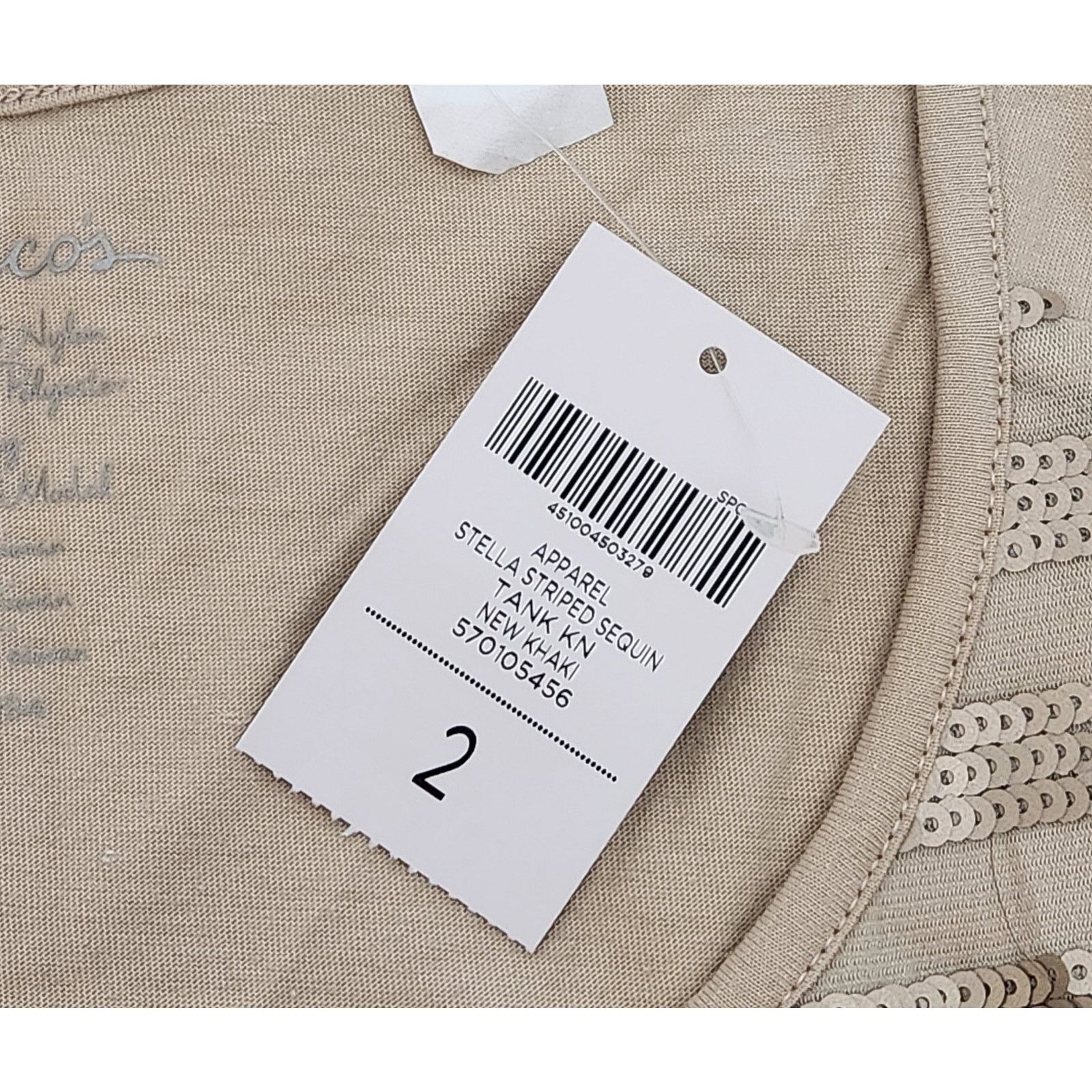 Other Chico's New Khaki Stella Sequin Top 2 Large New With Tags Size L / US 10 / IT 46 - 5 Thumbnail