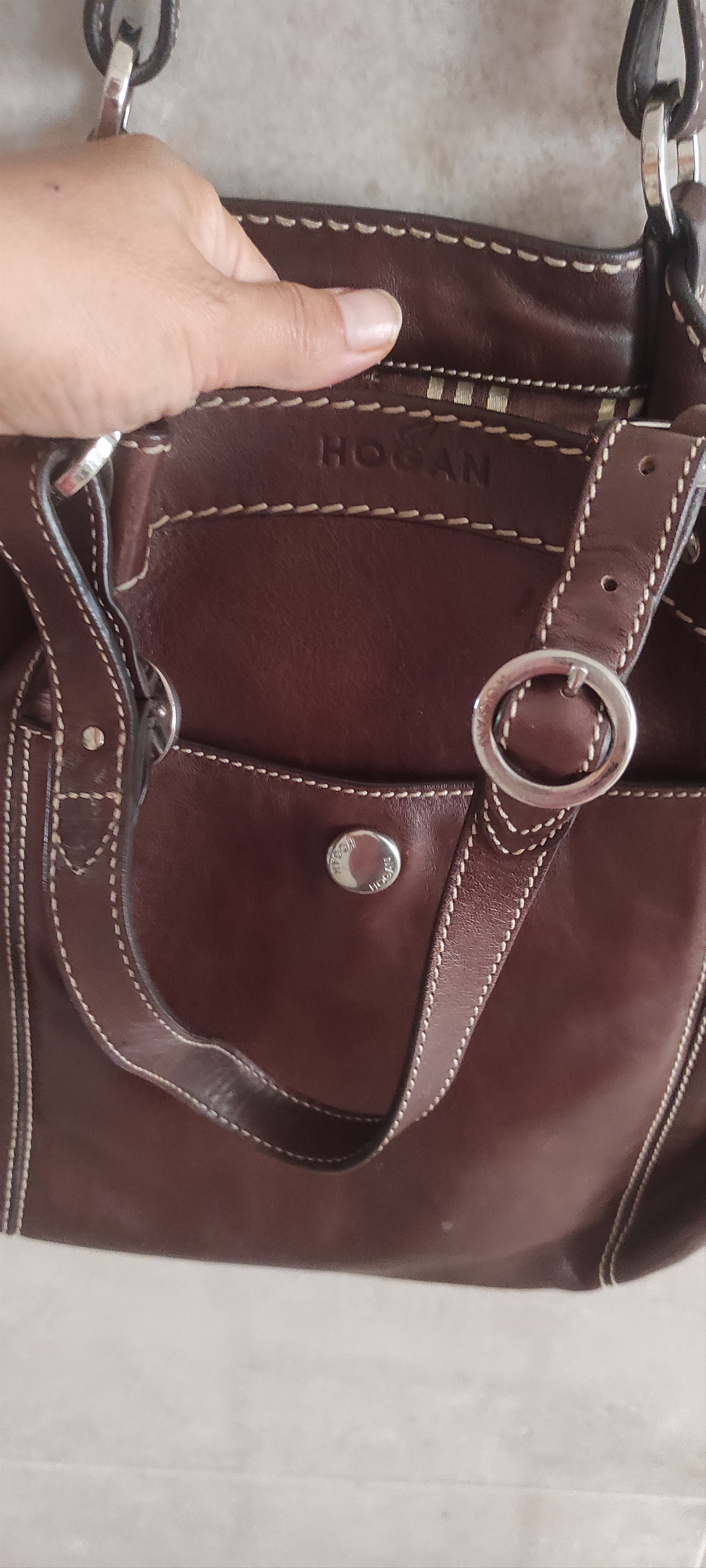 Hogan Hogan Vintage Cognac Brown Leather Shoulder Bag Made Italy Size ONE SIZE - 17 Thumbnail