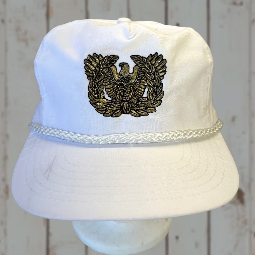 Vintage VINTAGE Unbranded US Army Eagle Crest Strapback Trucker Hat White Officer USA Military Adult One Size Adjustable Cap Size ONE SIZE - 1 Thumbnail