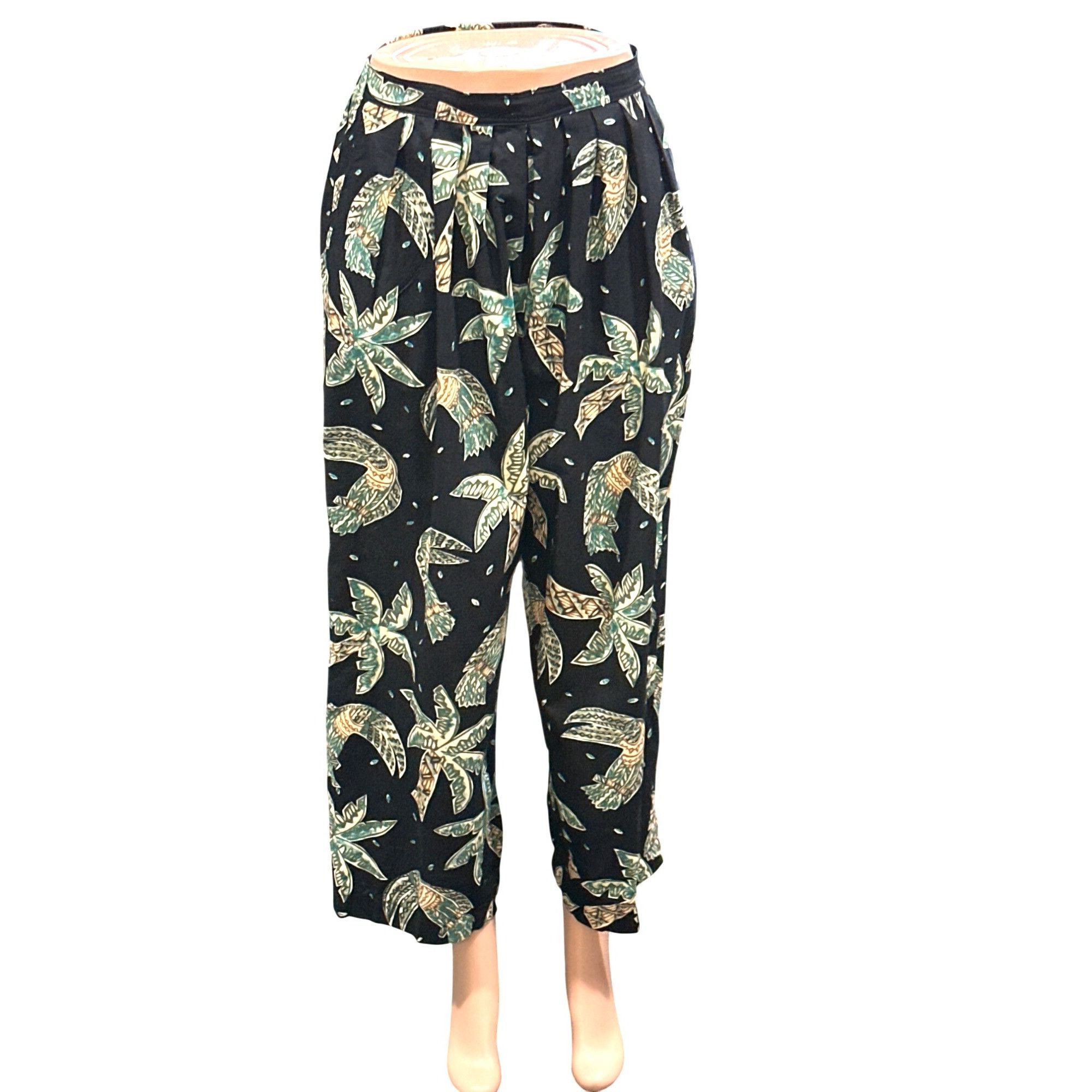 Other CCC Vintage Boho Black Wide Leg Pants With Leaf Print Elasti Size 26" / US 2 / IT 38 - 1 Thumbnail