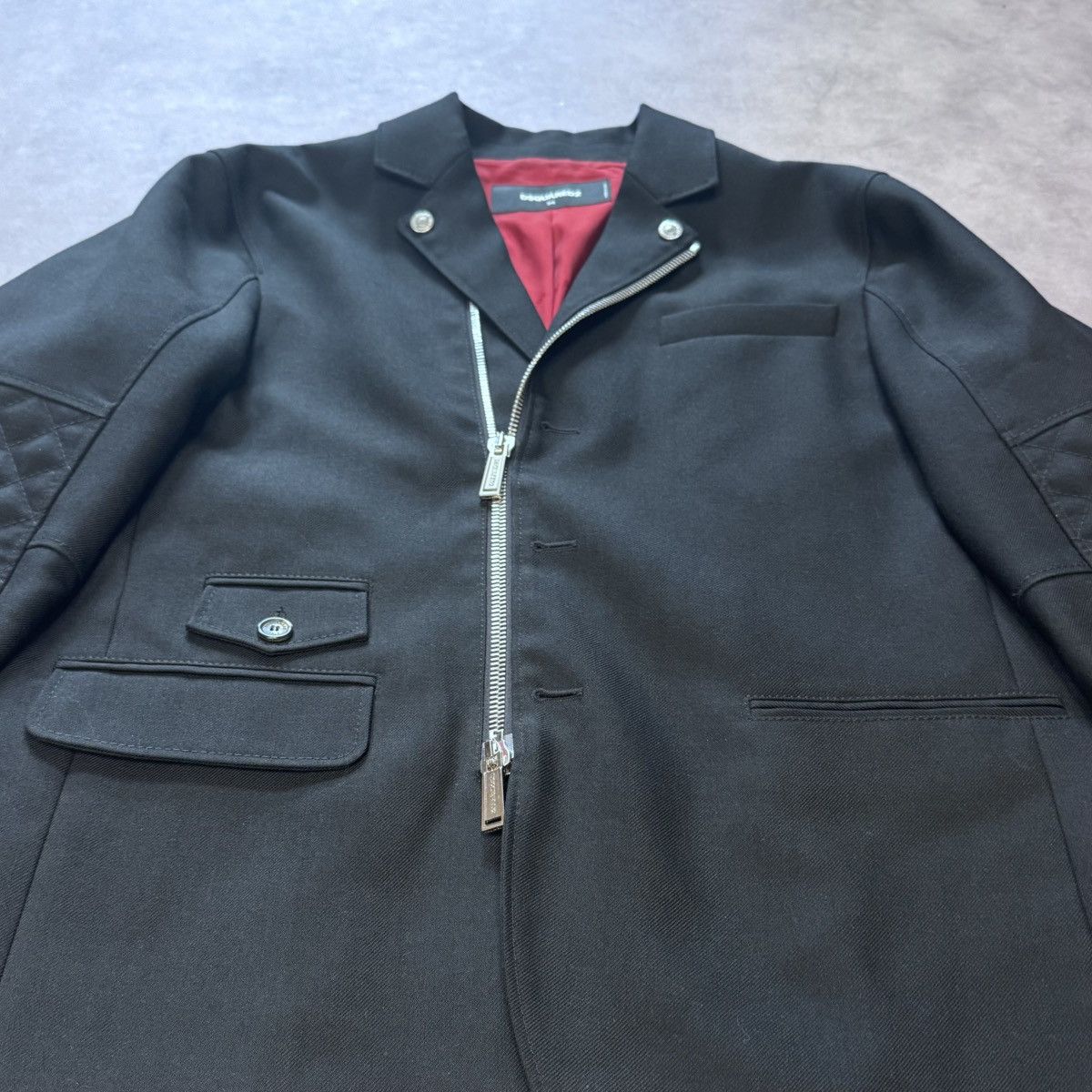 Dsquared2 Dsquared2 Men's Black Wool Biker Blazer Jacket Size:IT-54 Size US L / EU 52-54 / 3 - 5 Thumbnail