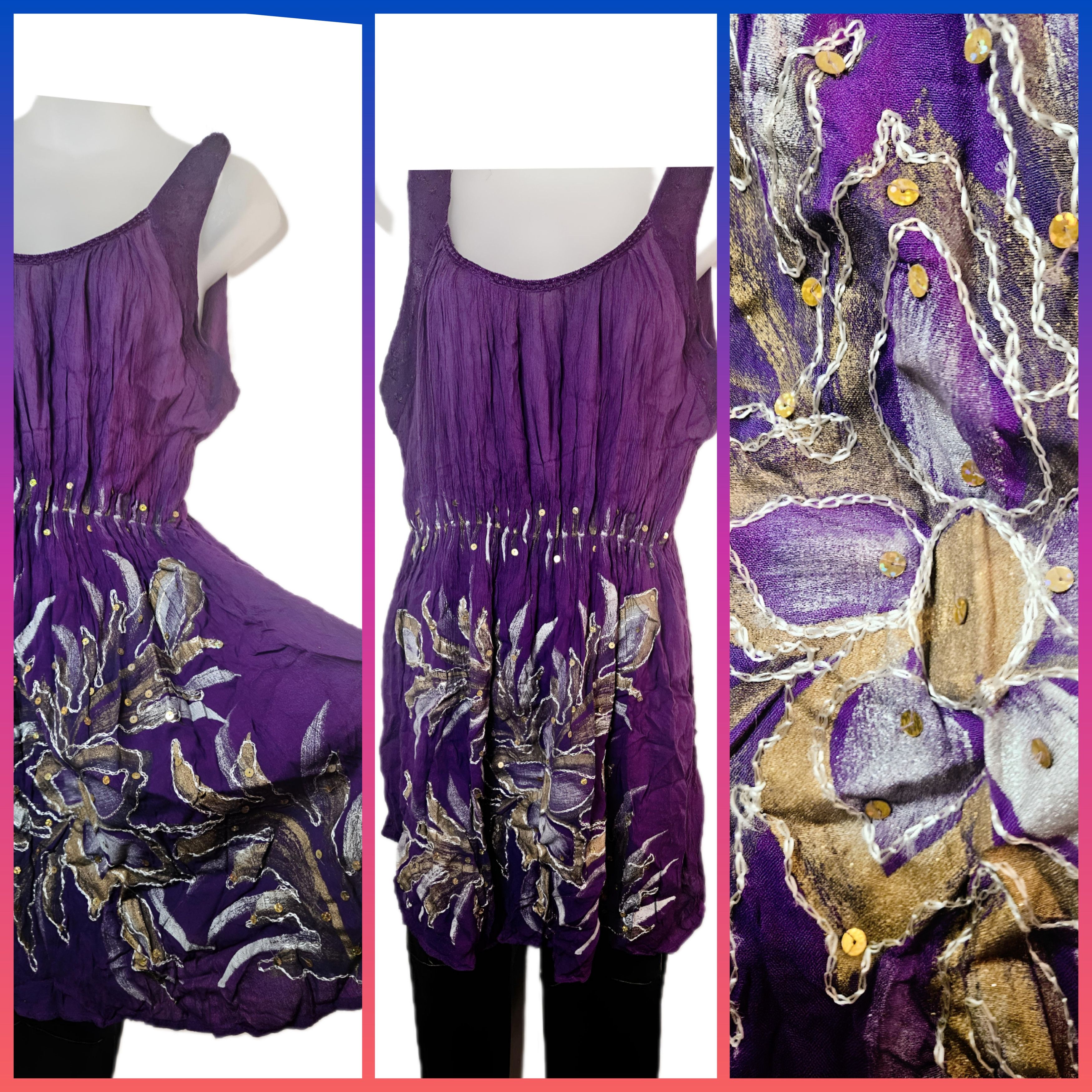 Other VINTAGE 1980S HAND-PAINTED PURPLE MINI BOHO DRESS Size M / US 6-8 / IT 42-44 - 1 Thumbnail