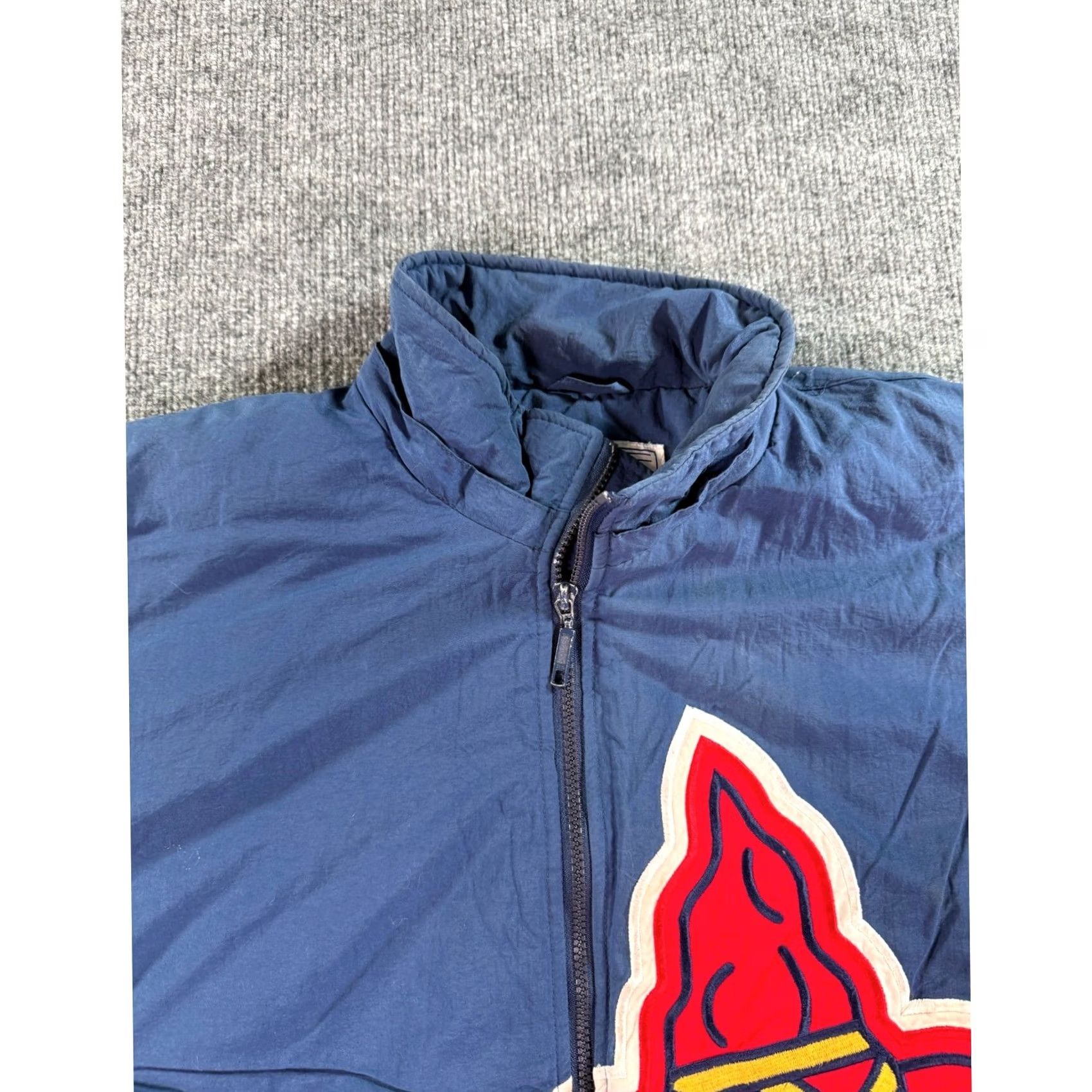 Starter VINTAGE Starter Atlanta Braves Puffer Jacket Mens XL Navy Blue Full Zip Tomahawk Logo Embroidered Sleeve Size US XL / EU 56 / 4 - 5 Thumbnail