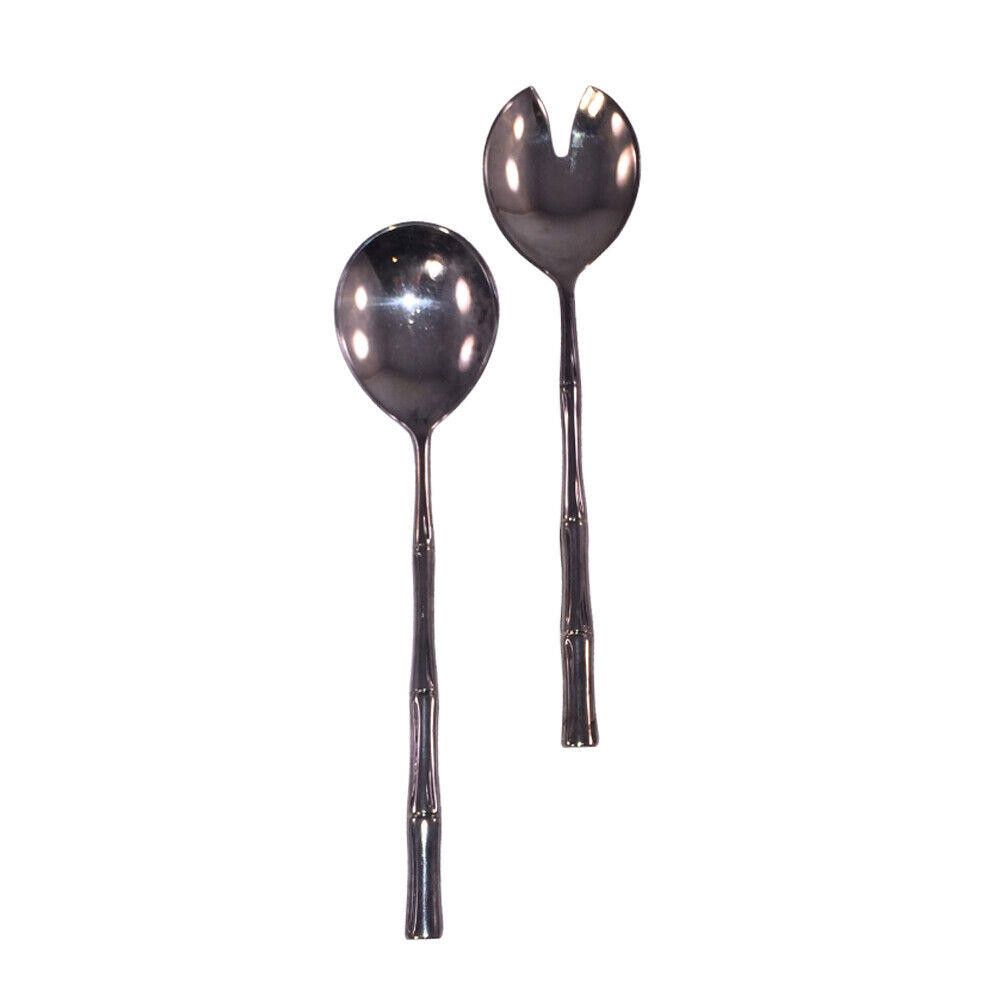 Designer Large Italian Bamboo Inspired Salad Fork and Spoon Set Size ONE SIZE - 1 Thumbnail