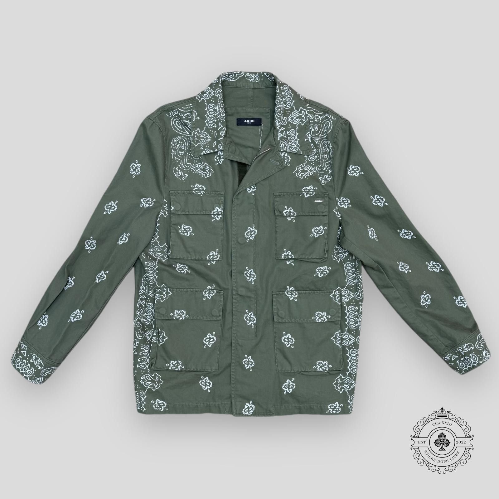 Amiri Bleached Bandana Overshirt in Olive Green