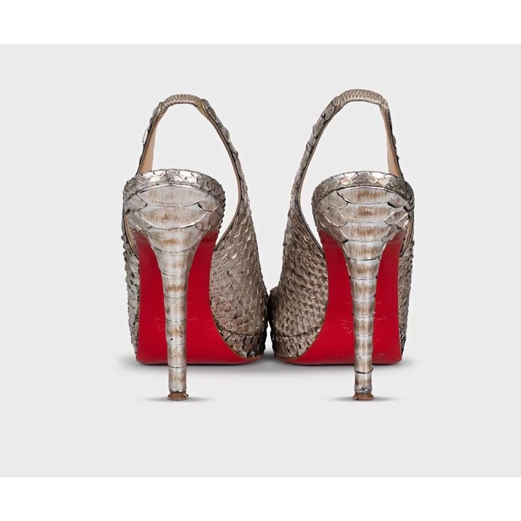 Christian Louboutin Christian Louboutin Silver Snakeskin Slingback Heels 37 Size US 7 / IT 37 - 4 Thumbnail