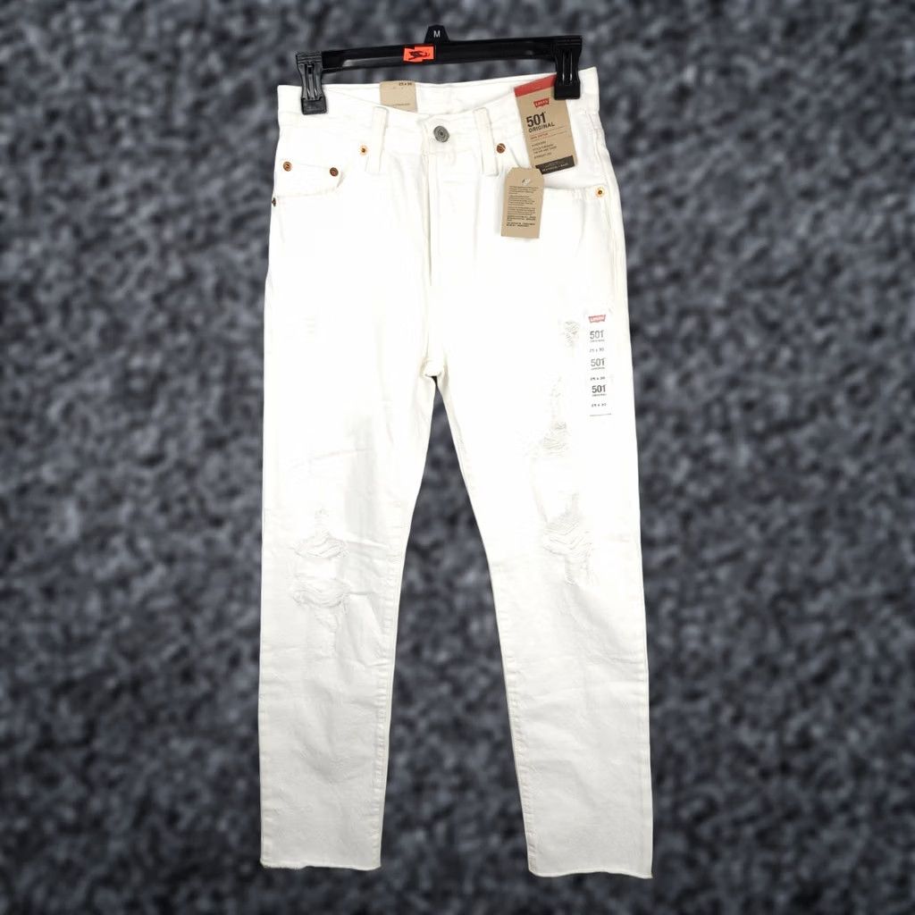 Levi's Levi's 501 Jeans Women's 25 30 White High-Rise Fitted Straight Leg Raw Hem NWT 90s Size 42" / US 20 - 1 Thumbnail