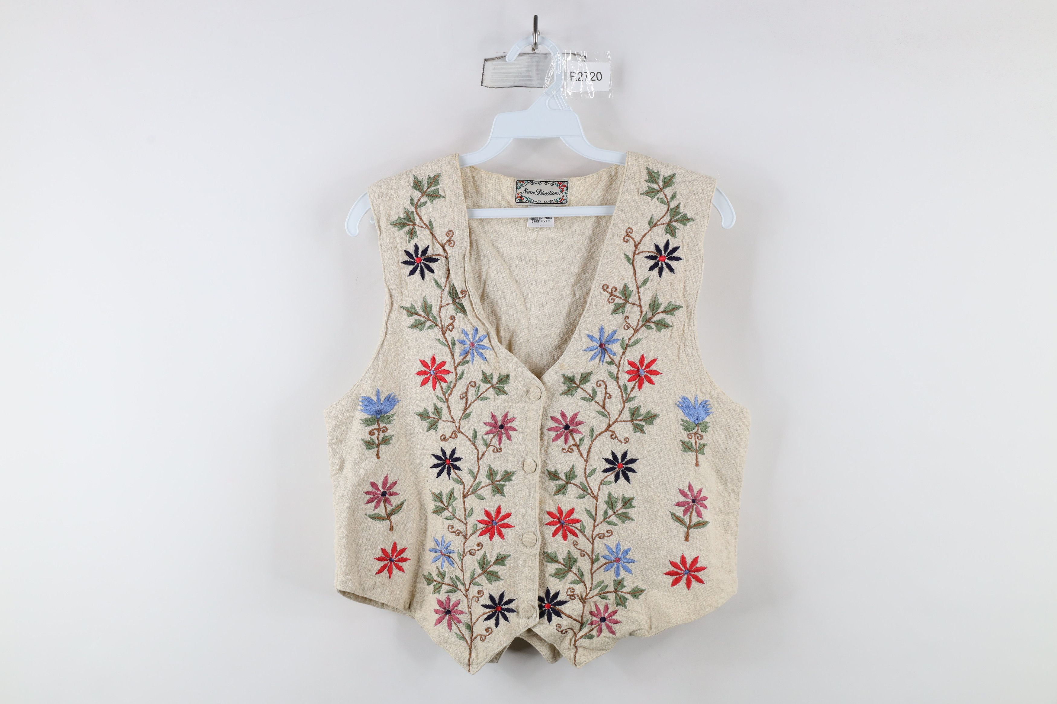 Vintage Vintage 90s Streetwear Embroidered Flower Button Vest Jacket Size M / US 6-8 / IT 42-44 - 1 Thumbnail