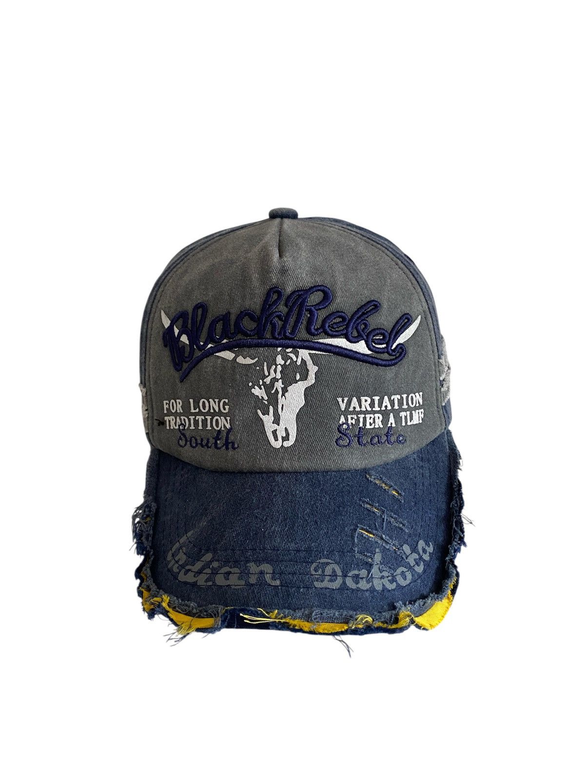 Black Rebel South State Indian Dakota Distressed TruckerHat