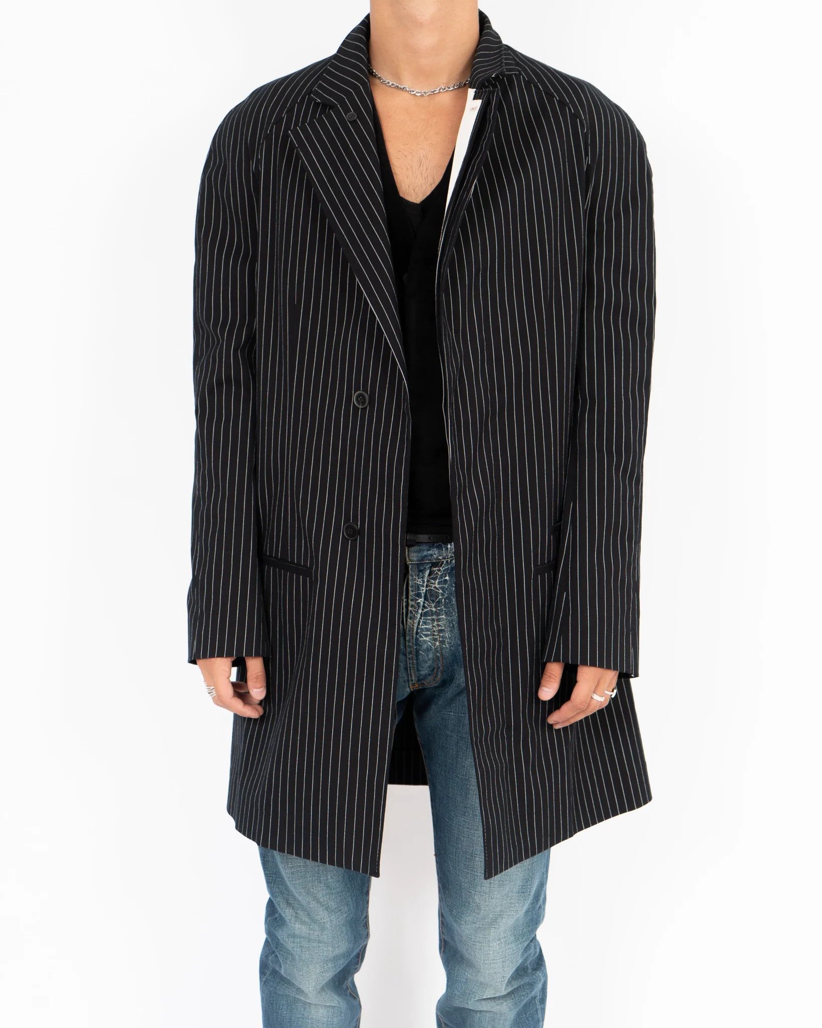 image of Haider Ackermann Ss18 Black & White Striped Cotton Coat, Men's (Size Medium)