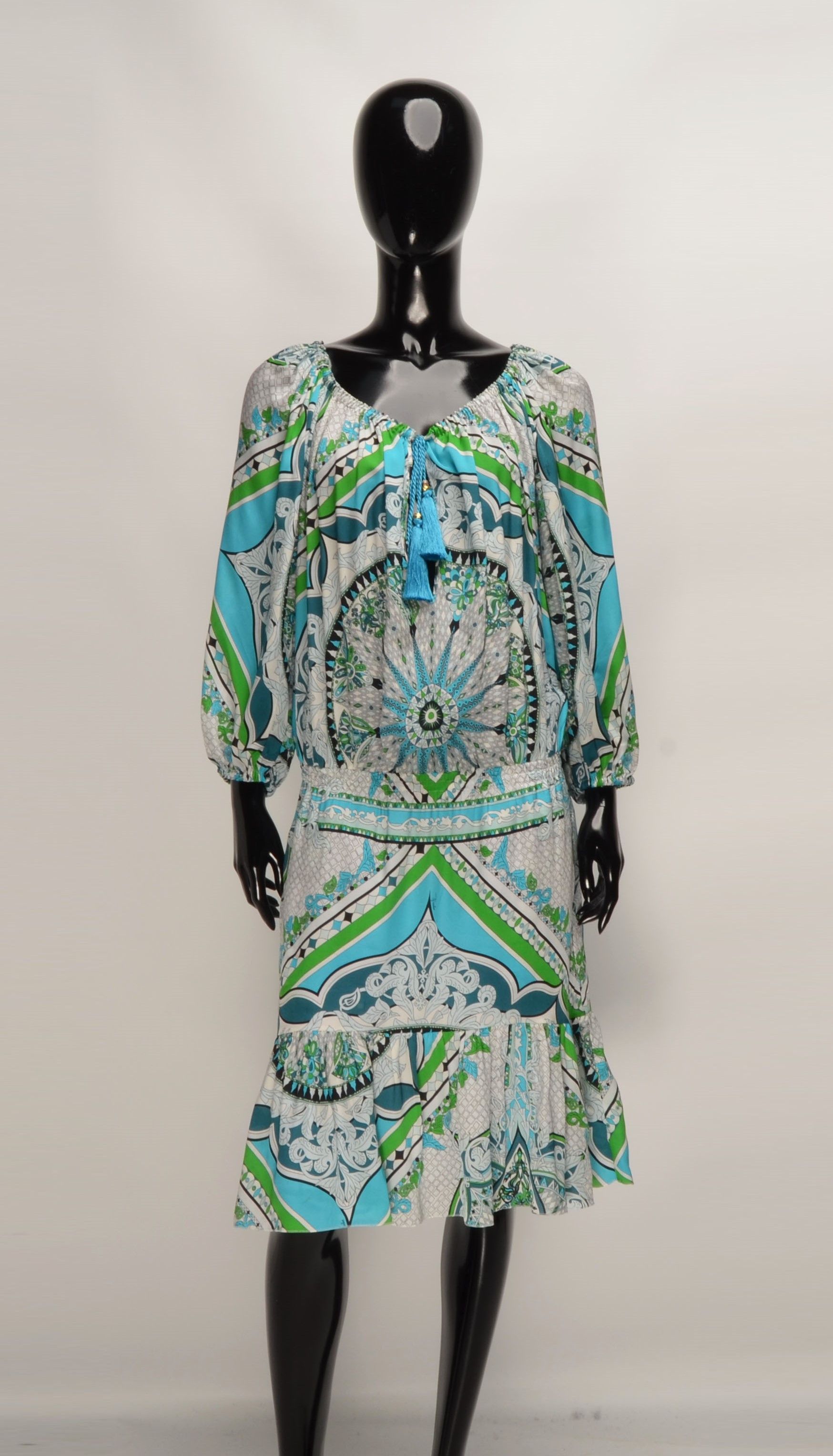 Designer Gorgeous Emilio Pucci Boho Silk Long Sleeve Flared Dress Size M / US 6-8 / IT 42-44 - 2 Thumbnail