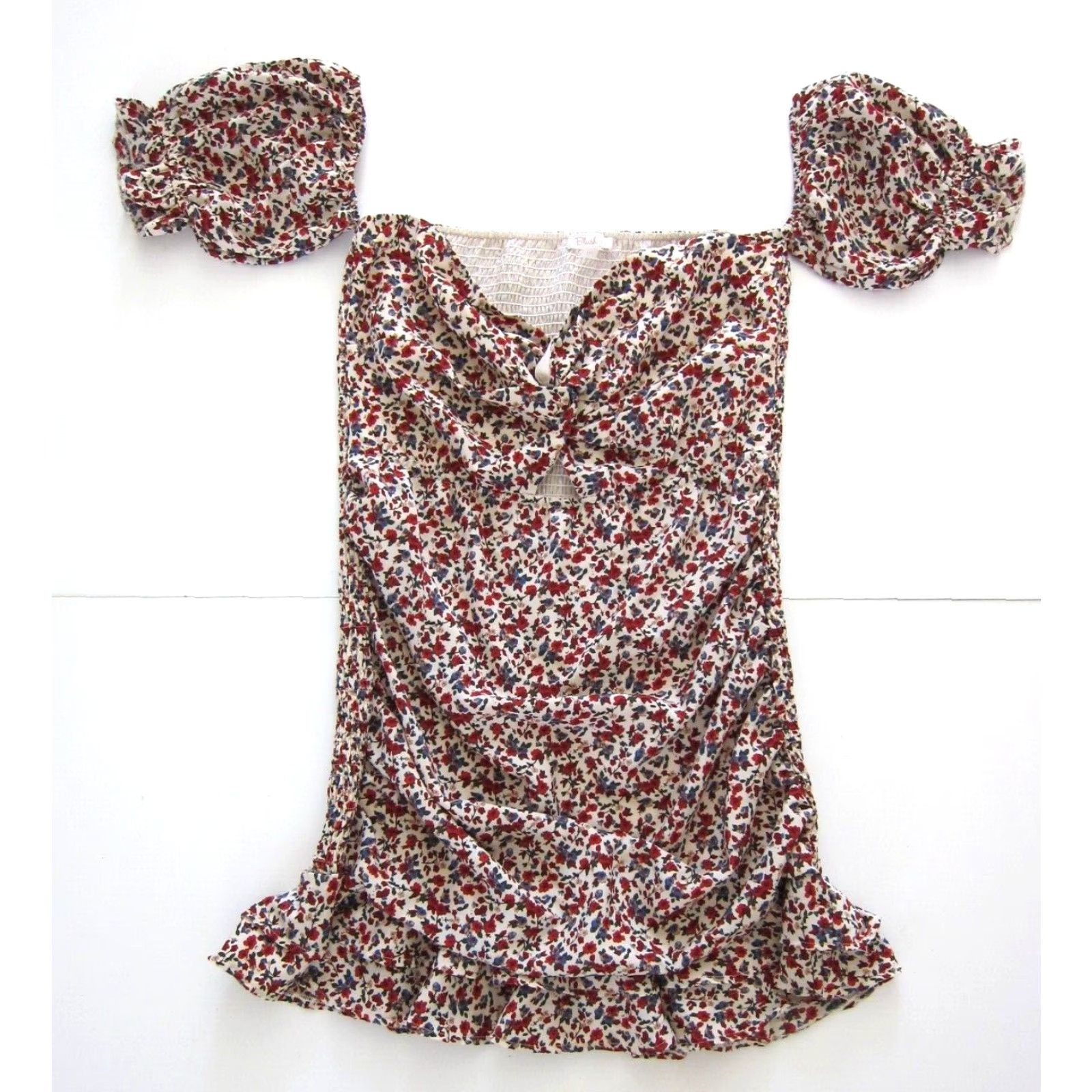Vintage VINTAGE NWT Blush BJ Red Floral Off Shoulder Stretch Short Tunic Dress 2X Size 40" / US 18 - 2 Thumbnail