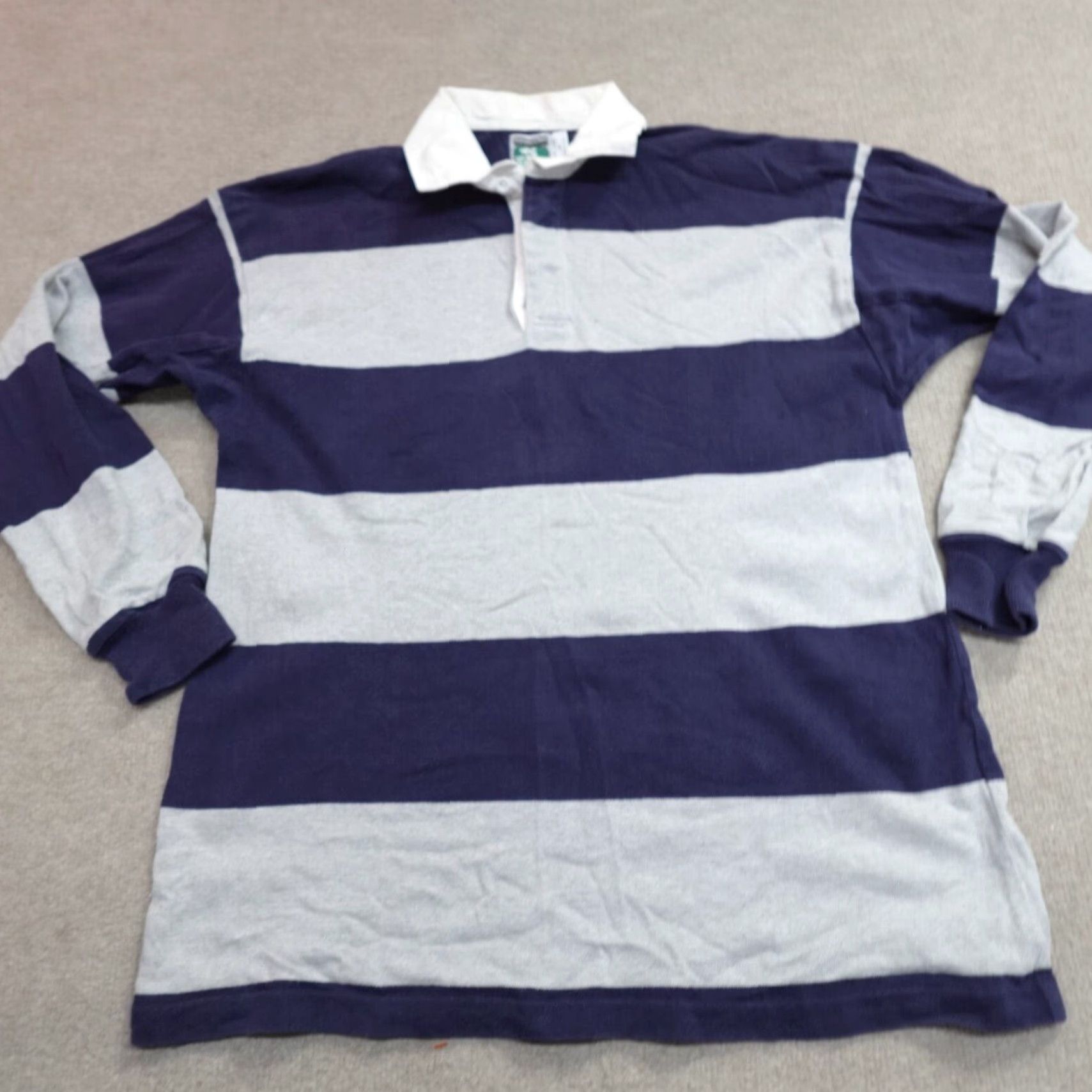 Vintage VINTAGE McIntosh & Seymour Rugby Shirt L Blue White Striped Knit Cotton Collared Button Embroidered Men Size US L / EU 52-54 / 3 - 2 Thumbnail