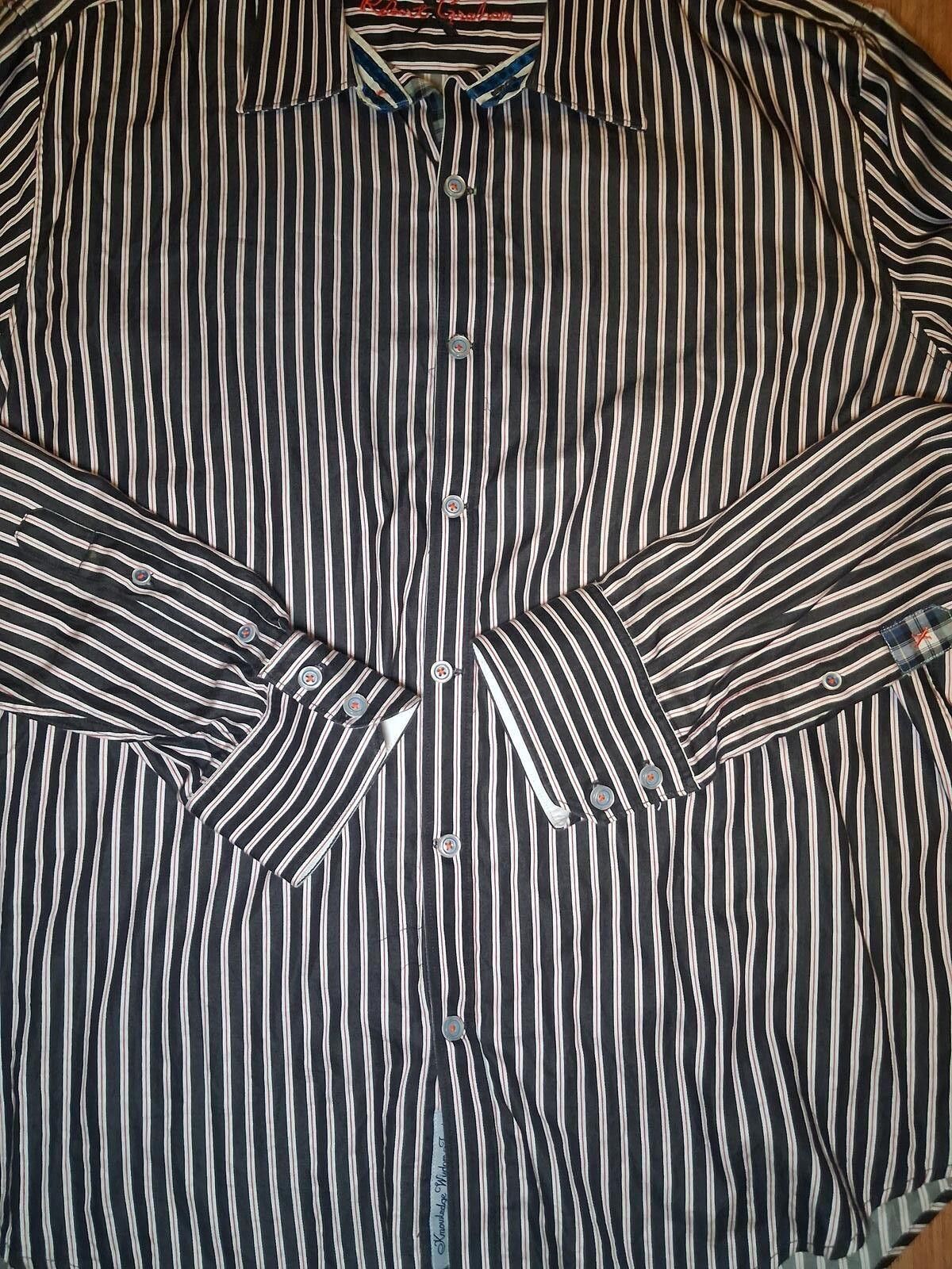 Robert Graham Robert Graham X Shirt Mens XL Black Striped Cotton Flip Cuff Size US XL / EU 56 / 4 - 8 Thumbnail