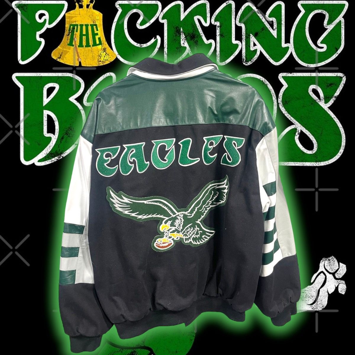 image of Vintage Jeff Hamilton Philadelphia Eagles Varsity Jacket in Black, Men's (Size XL)