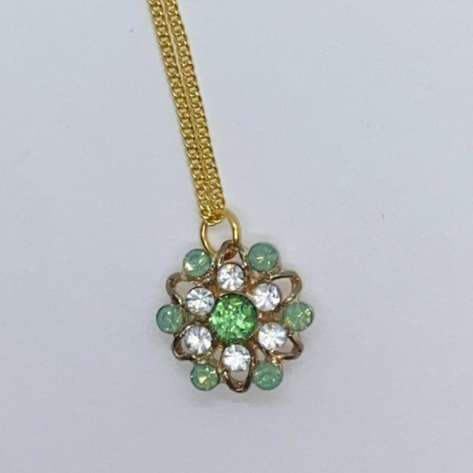 Handmade Gold-Tone Turquoise Green Rhinestone Necklace Size ONE SIZE - 9 Thumbnail