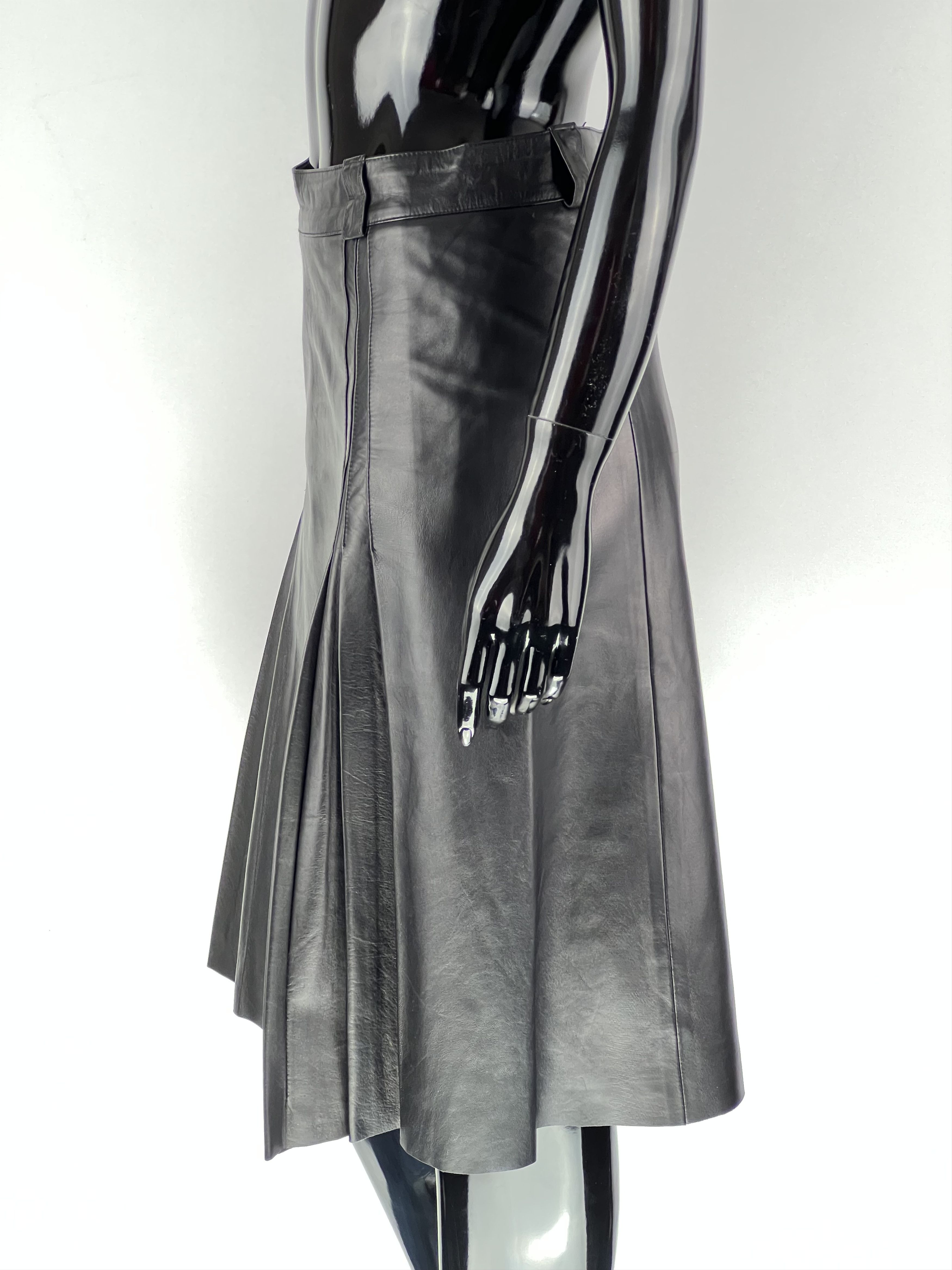 Genuine Leather Jitrois Pleated Leather Midi Skirt Size S Size 27" / US 4 / IT 40 - 2 Thumbnail