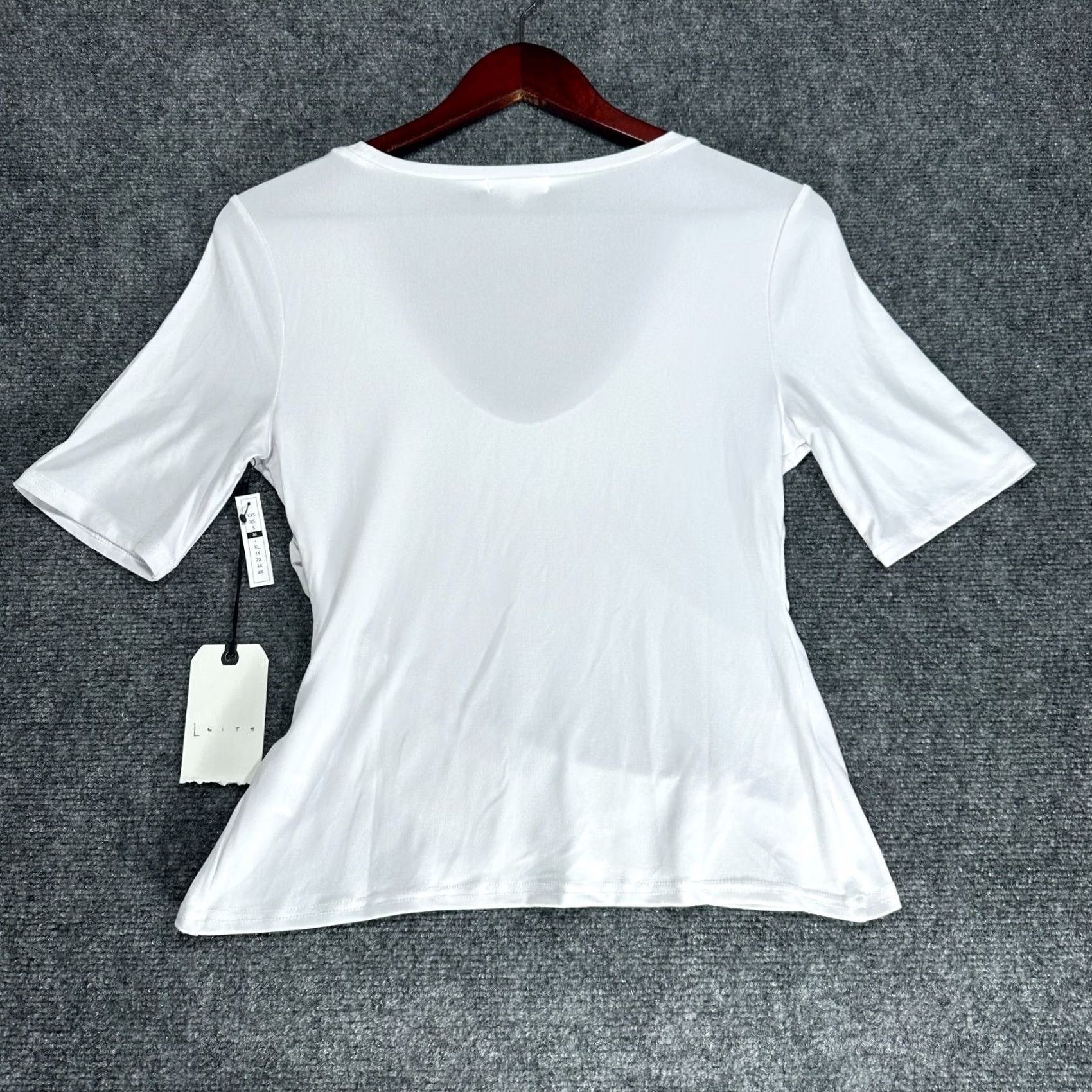 Vintage Leith Womens Medium White Stretch Knit Tee 3/4 Sleeve Ruched Side NEW Shirt Mens Womens Size M / US 6-8 / IT 42-44 - 7 Thumbnail