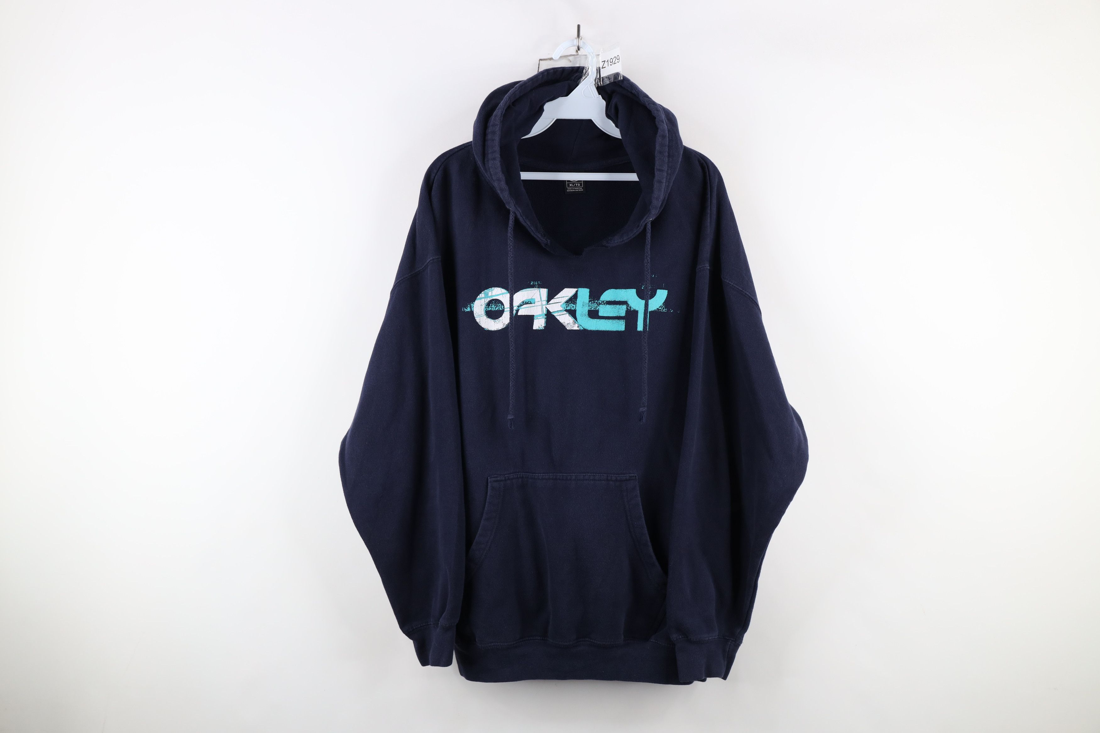 Vintage Y2K Oakley Spell Out Hoodie Sweatshirt Navy Blue