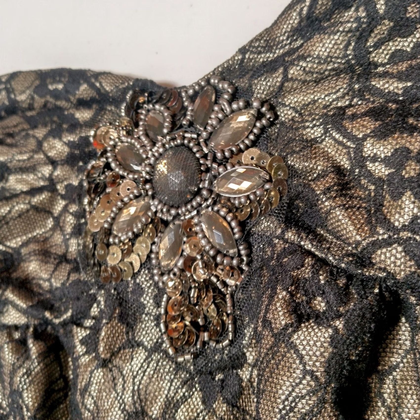 Vintage VINTAGE Daytrip Tube Top Shirt M Strapless Beaded Sequin Floral Lace NOS Black Women Size M / US 6-8 / IT 42-44 - 7 Thumbnail