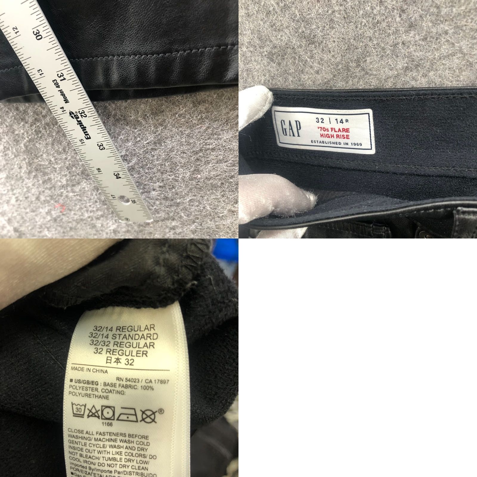 Gap VINTAGE Gap 70s Flare High Rise Faux Leather Pants Womens 14 Black Stretch Rock Pants Size 36" / US 14 / IT 50 - 8 Thumbnail
