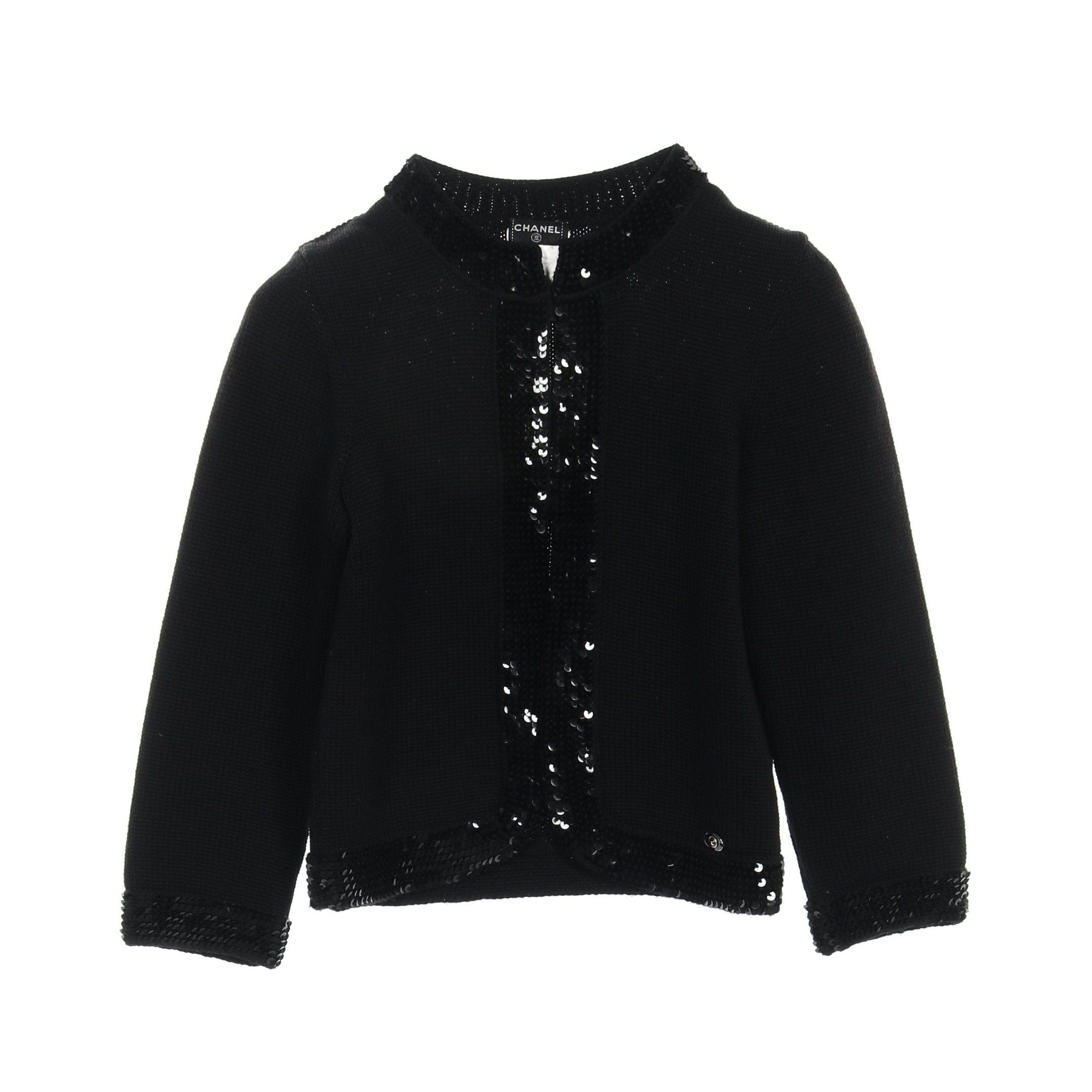 Chanel Chanel Cardigan Wool Black Sequin Size ONE SIZE - 1 Thumbnail
