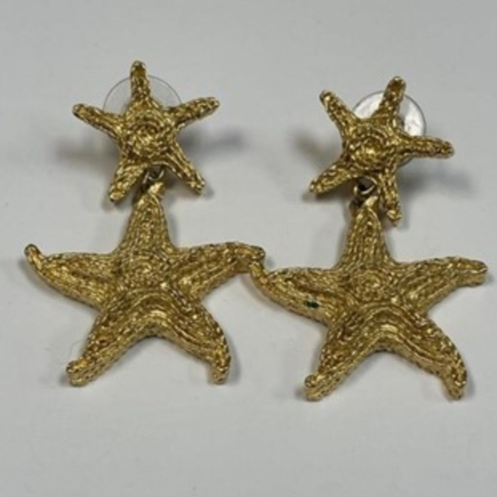 Vintage TRIFARI Gold Starfish Earrings, 1980s Signed Post w Dangles Size ONE SIZE - 1 Thumbnail