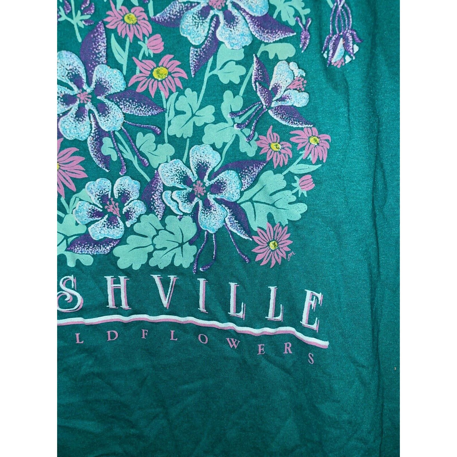 Jerzees Vintage Nashville Flower Shirt Wildflowers Teal Tee 90s L Size US L / EU 52-54 / 3 - 5 Thumbnail