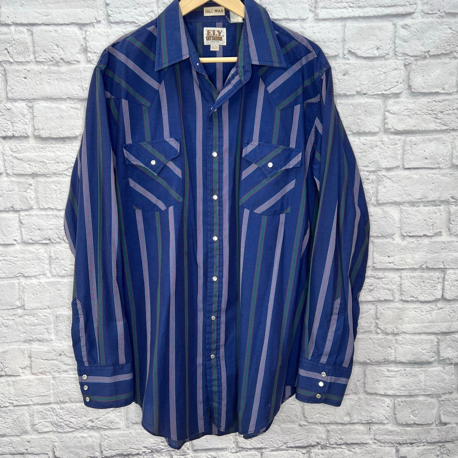 Vintage Vintage Fly Cattleman Striped Pearl Western Shirt XLT Blue Size US XL / EU 56 / 4 - 1 Thumbnail
